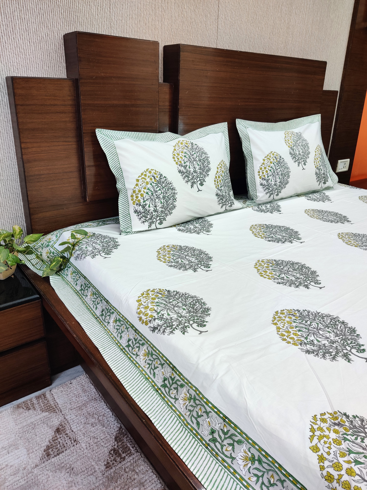 Jaipuri Block Print Bedsheet - Double Block 2 Hand Block Print Cotton King Size