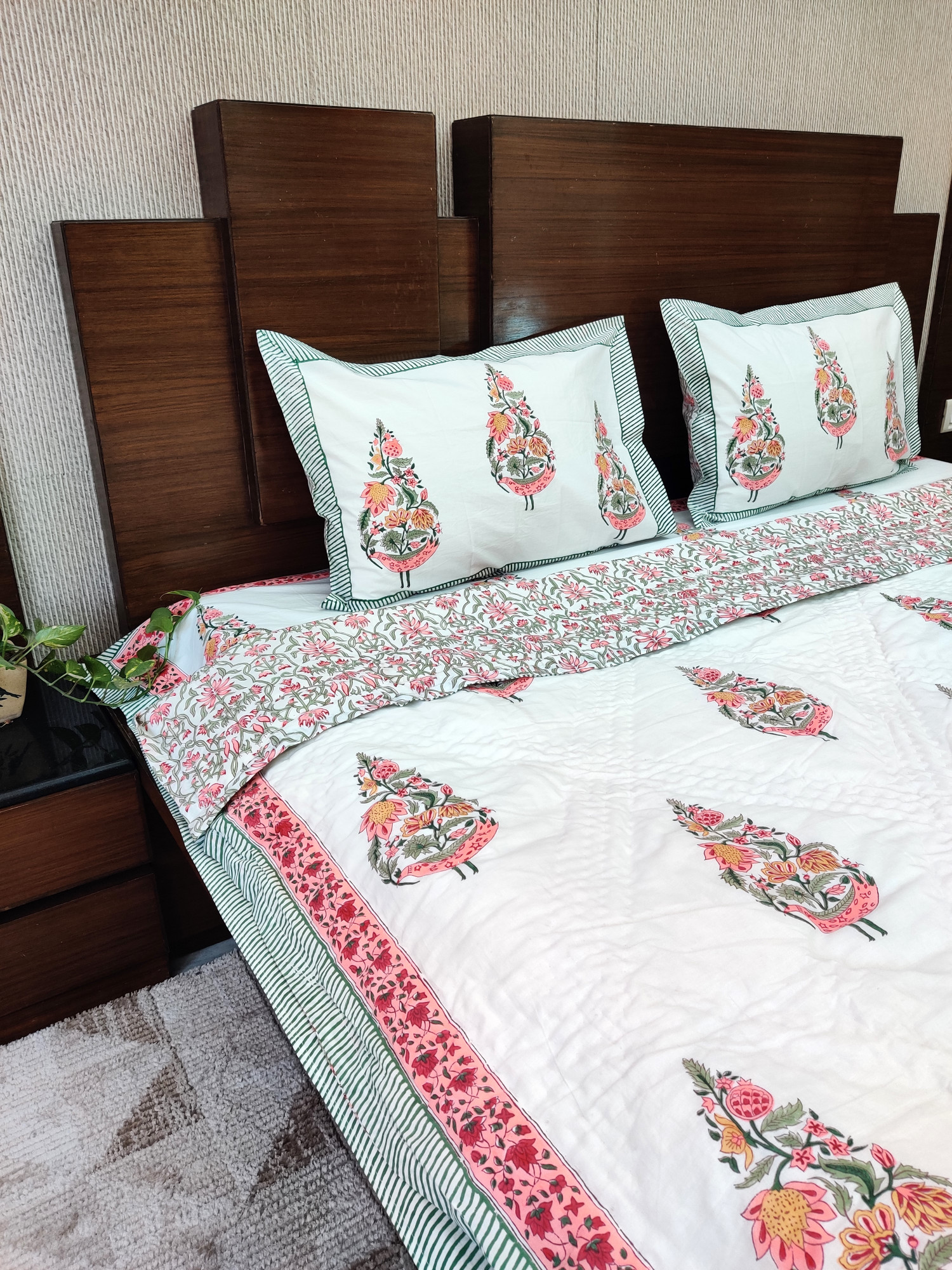 Hand Block Print Mulmul Quilt - Chiya Bhel Soft Jaipuri Razai Double