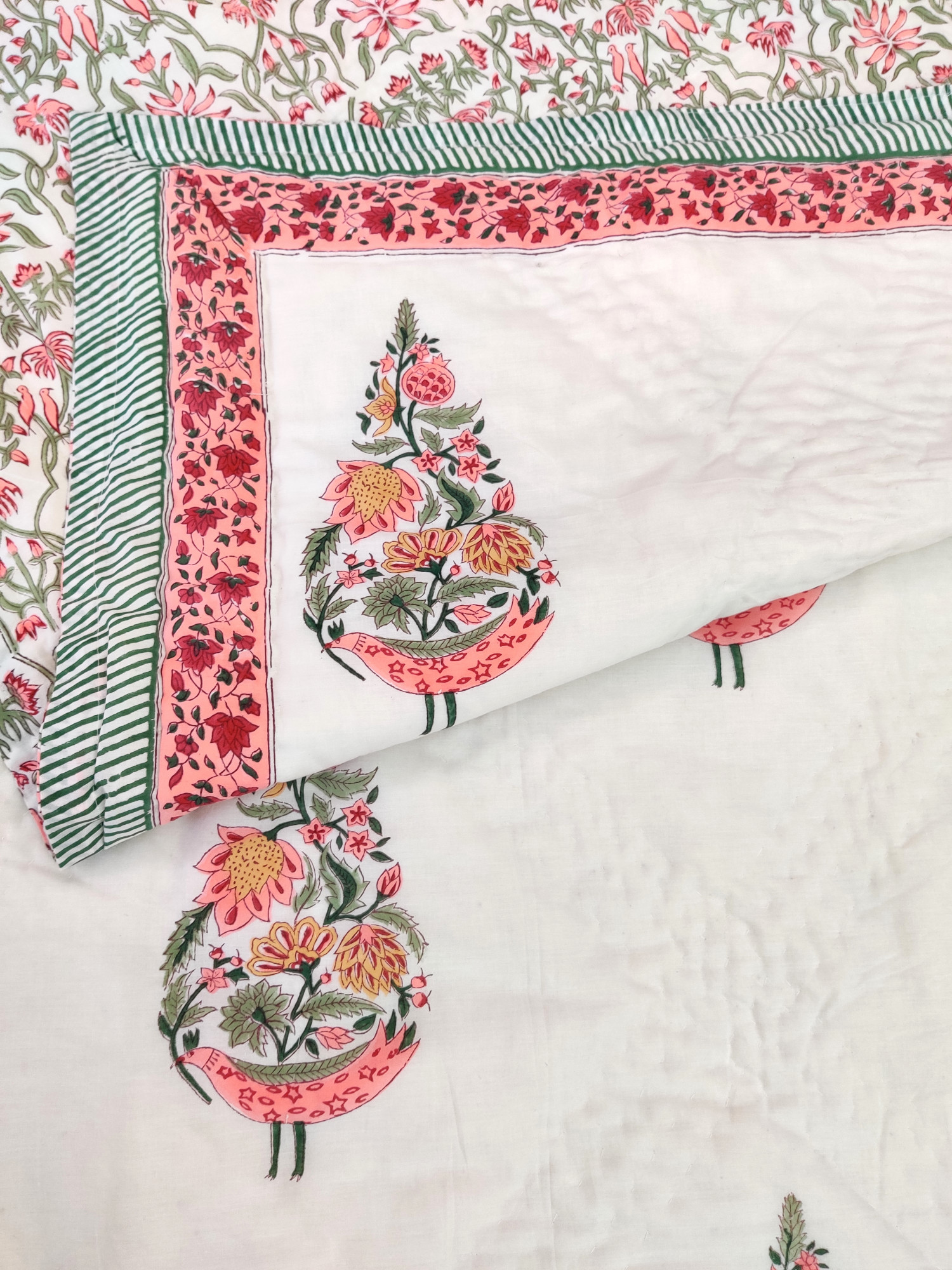 Hand Block Print Mulmul Quilt - Chiya Bhel Soft Jaipuri Razai Double