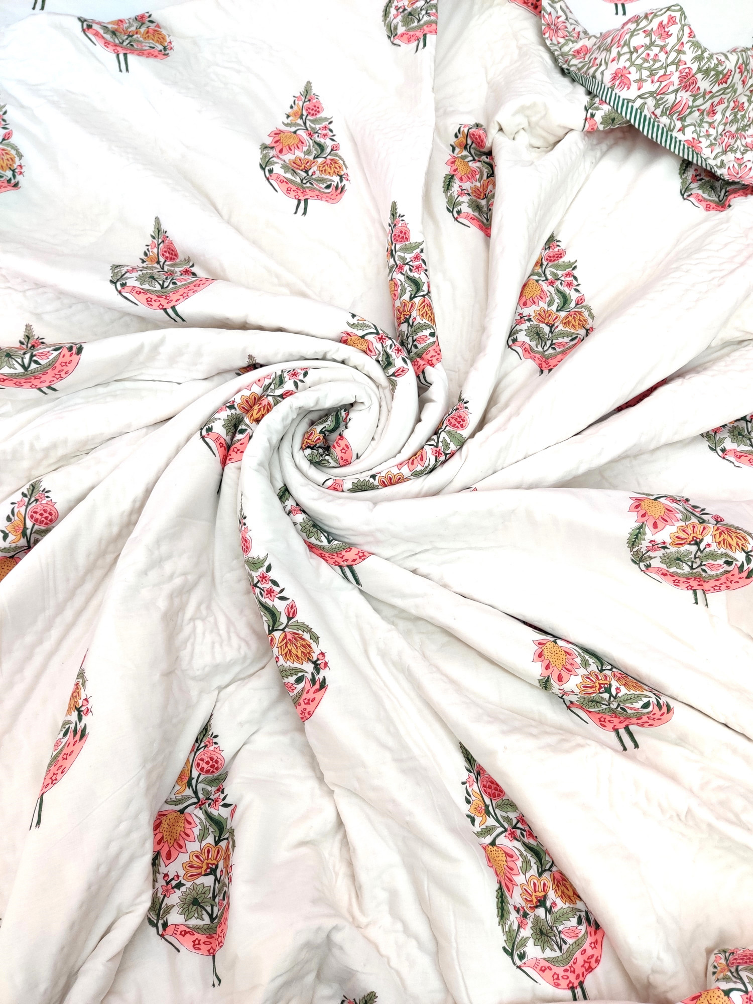 Hand Block Print Mulmul Quilt - Chiya Bhel Soft Jaipuri Razai Double
