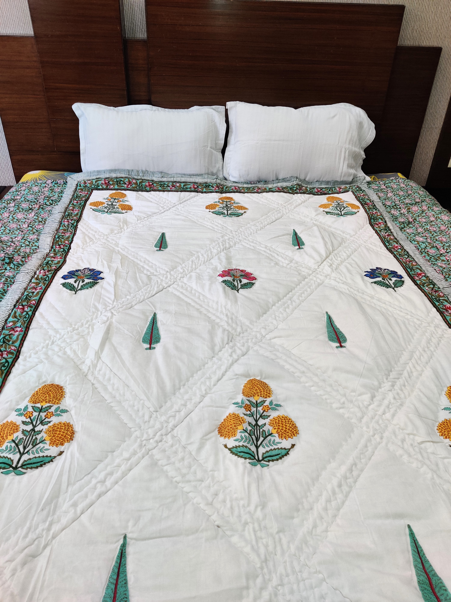 Hand Block Print Mulmul Quilt - Char Boota Soft Jaipuri Razai Double