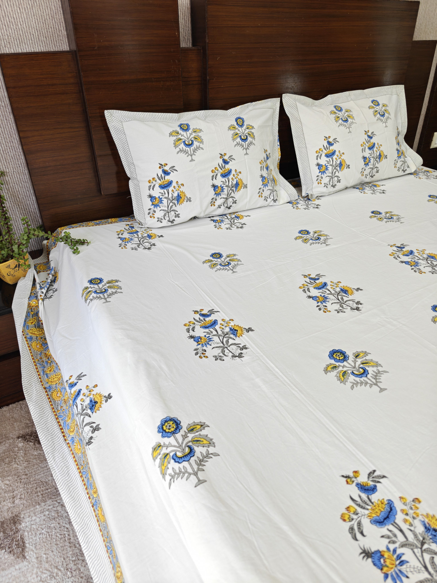 Jaipuri Block Print Bedsheet - Orchid Essence Hand Block Print Cotton King Size
