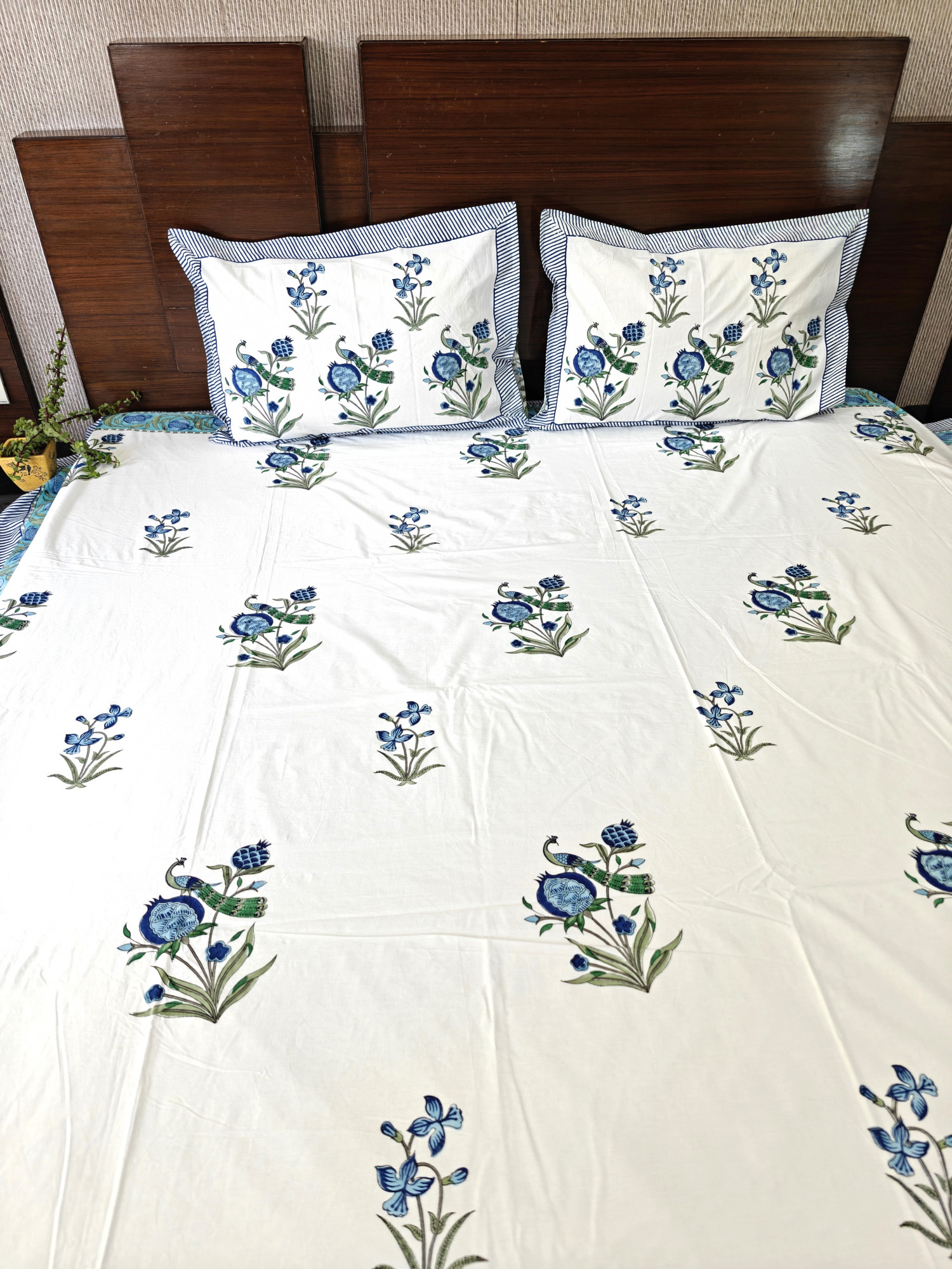 Jaipuri Block Print Bedsheet - Regal Peacock Hand Block Print Cotton King Size
