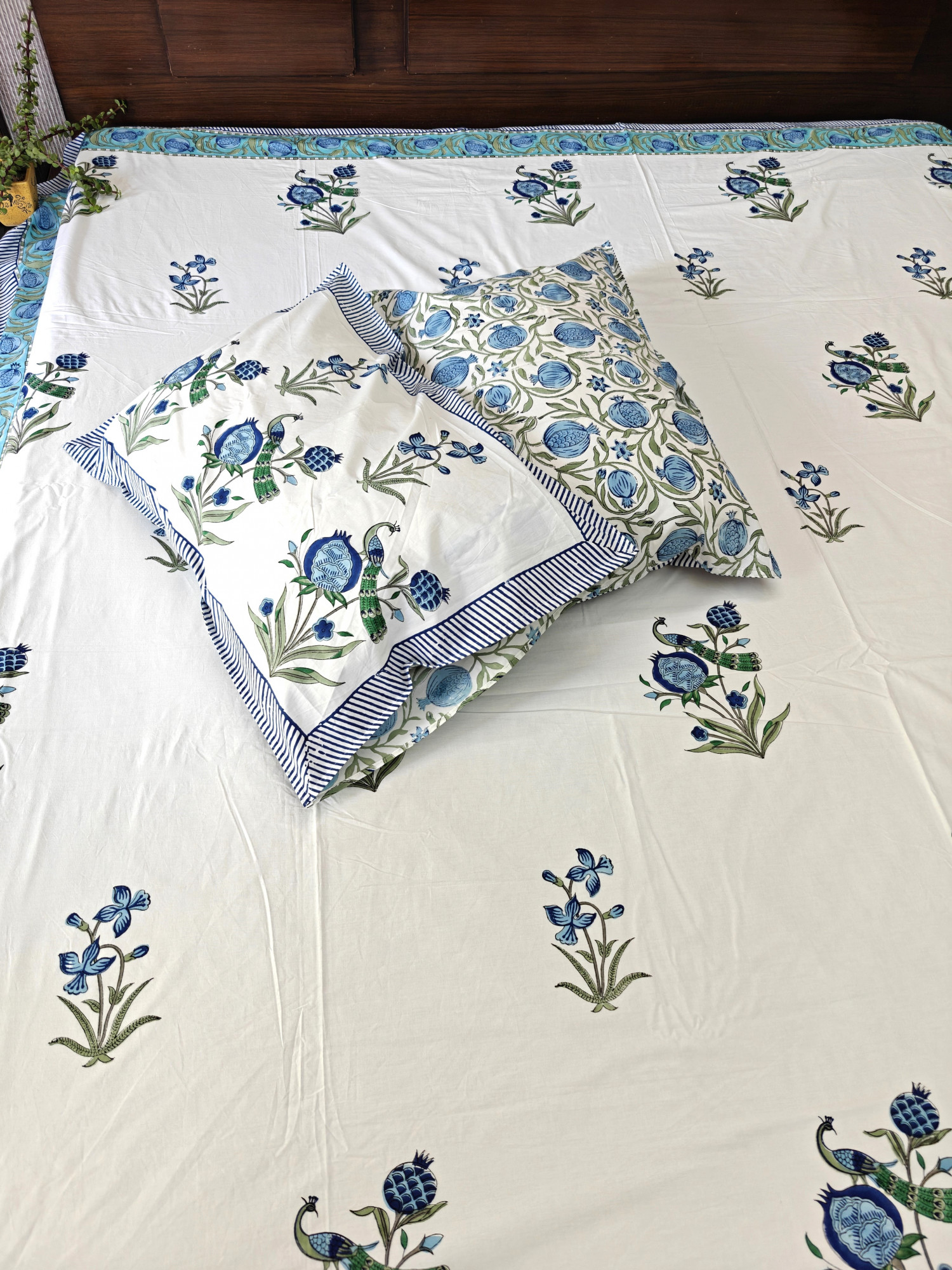 Jaipuri Block Print Bedsheet - Regal Peacock Hand Block Print Cotton King Size