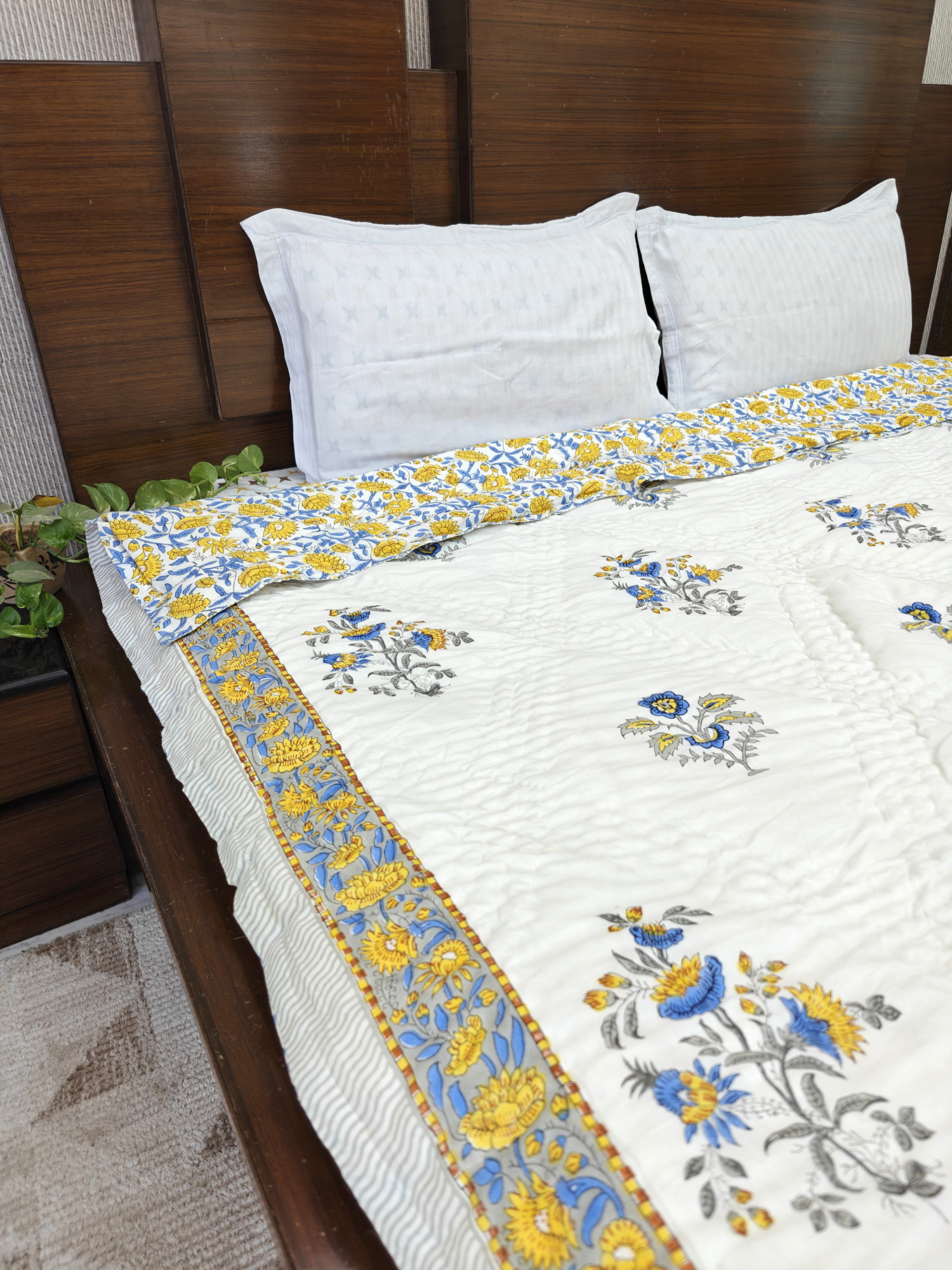 Hand Block Print Mulmul Quilt - Orchid Essence Soft Jaipuri Razai Double