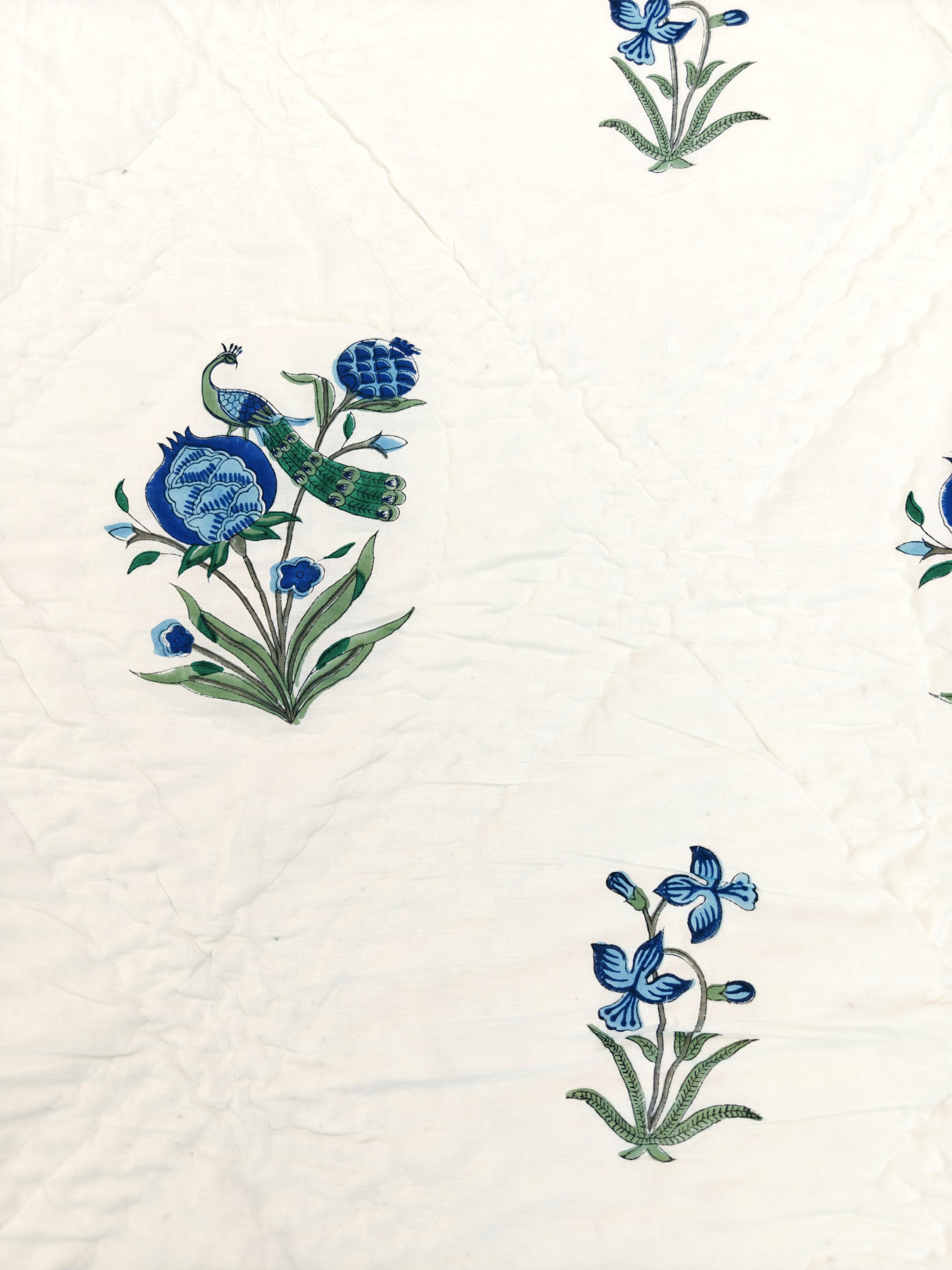 Hand Block Print Mulmul Quilt - Regal Peacock Soft Jaipuri Razai Double