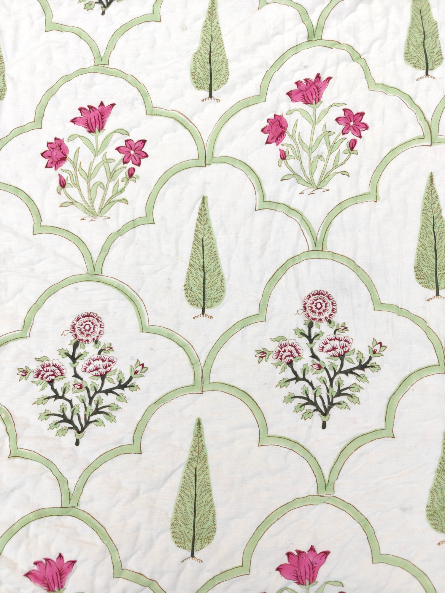 Hand Block Print Mulmul Quilt - Green Jaal Fern Soft Jaipuri Razai Double