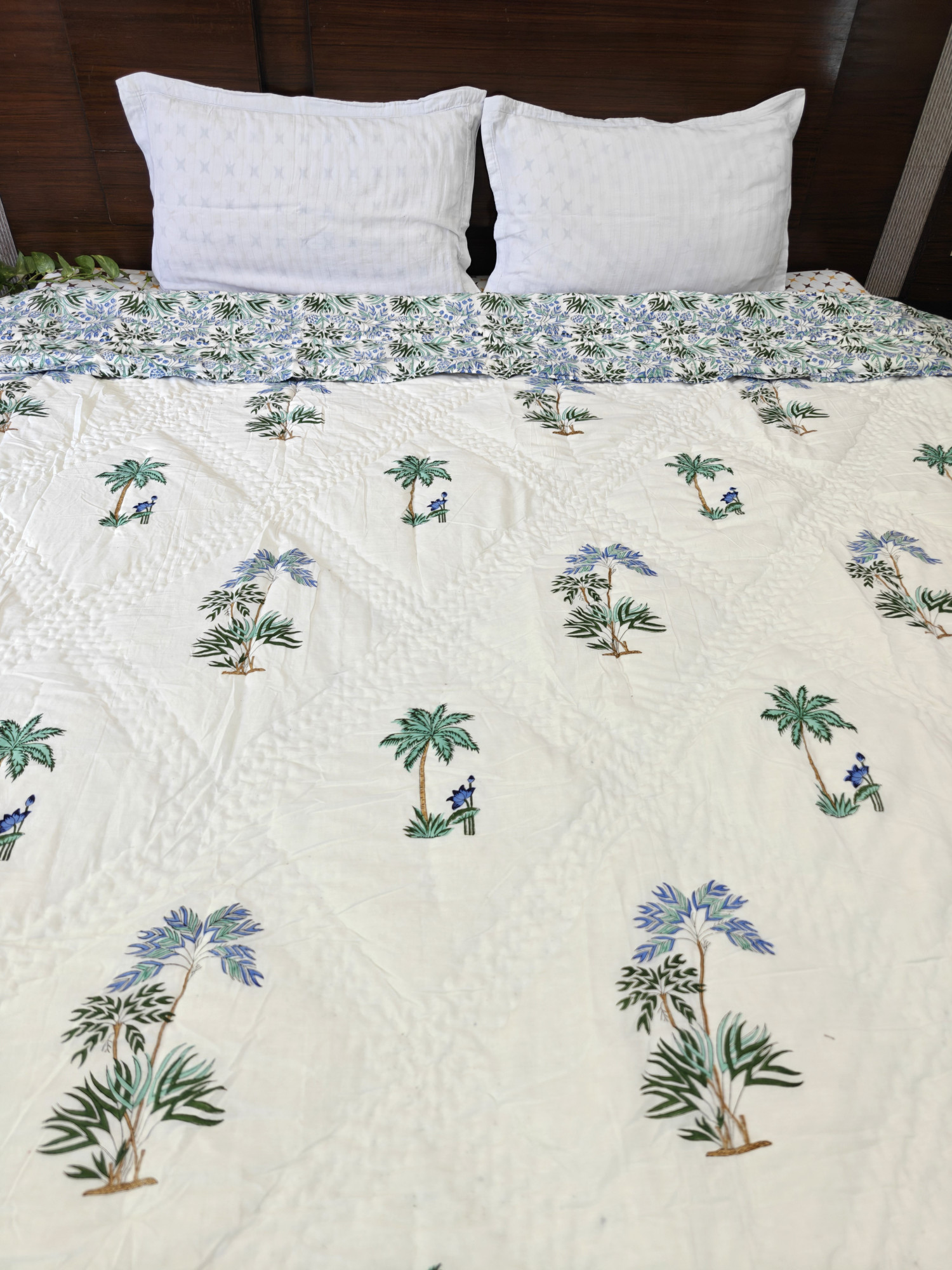 Hand Block Print Mulmul Quilt - Tropical Bliss Soft Jaipuri Razai Double