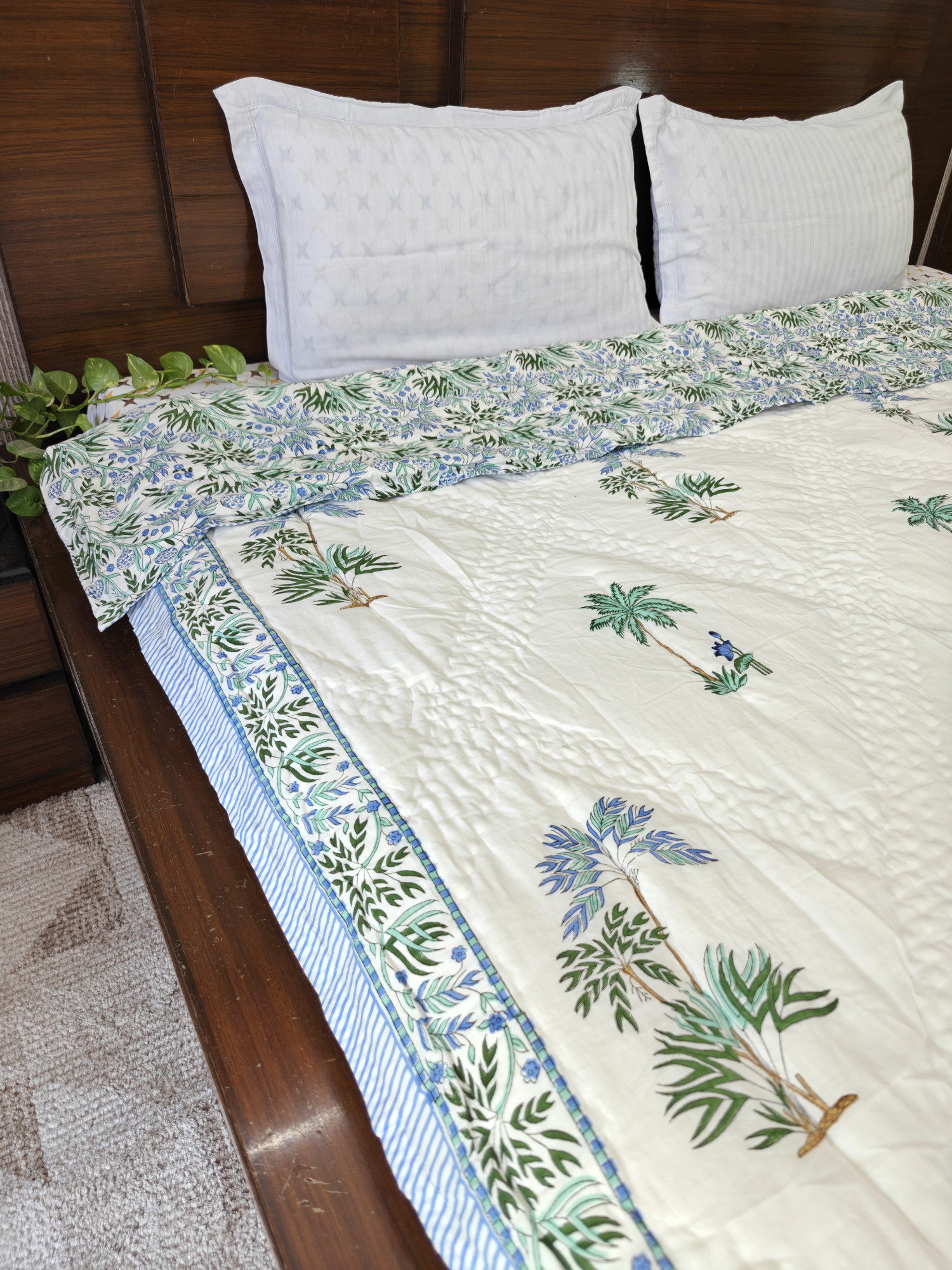 Hand Block Print Mulmul Quilt - Tropical Bliss Soft Jaipuri Razai Double