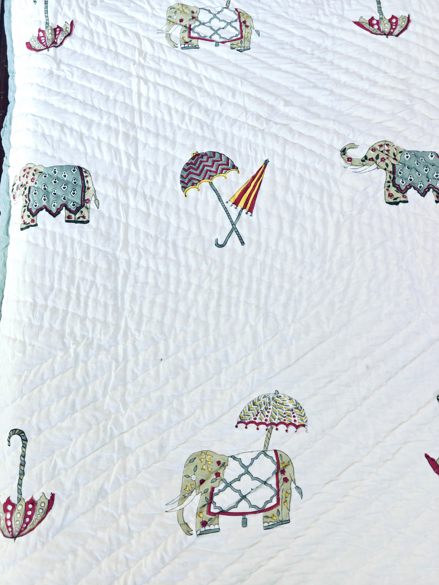 Hand Block Print Mulmul Quilt - Double Multi Haathi Soft Jaipuri Razai Double
