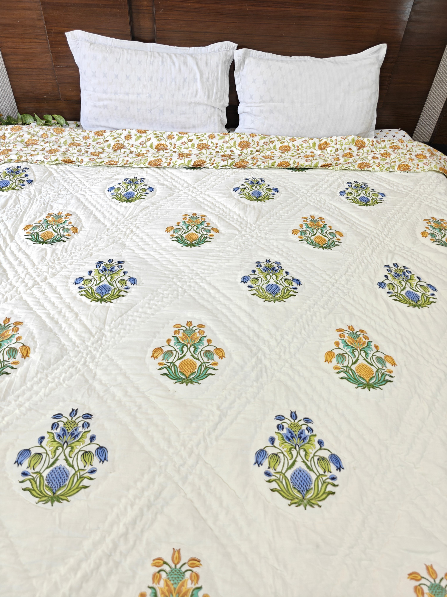 Hand Block Print Mulmul Quilt - Jasmine Soft Jaipuri Razai Double