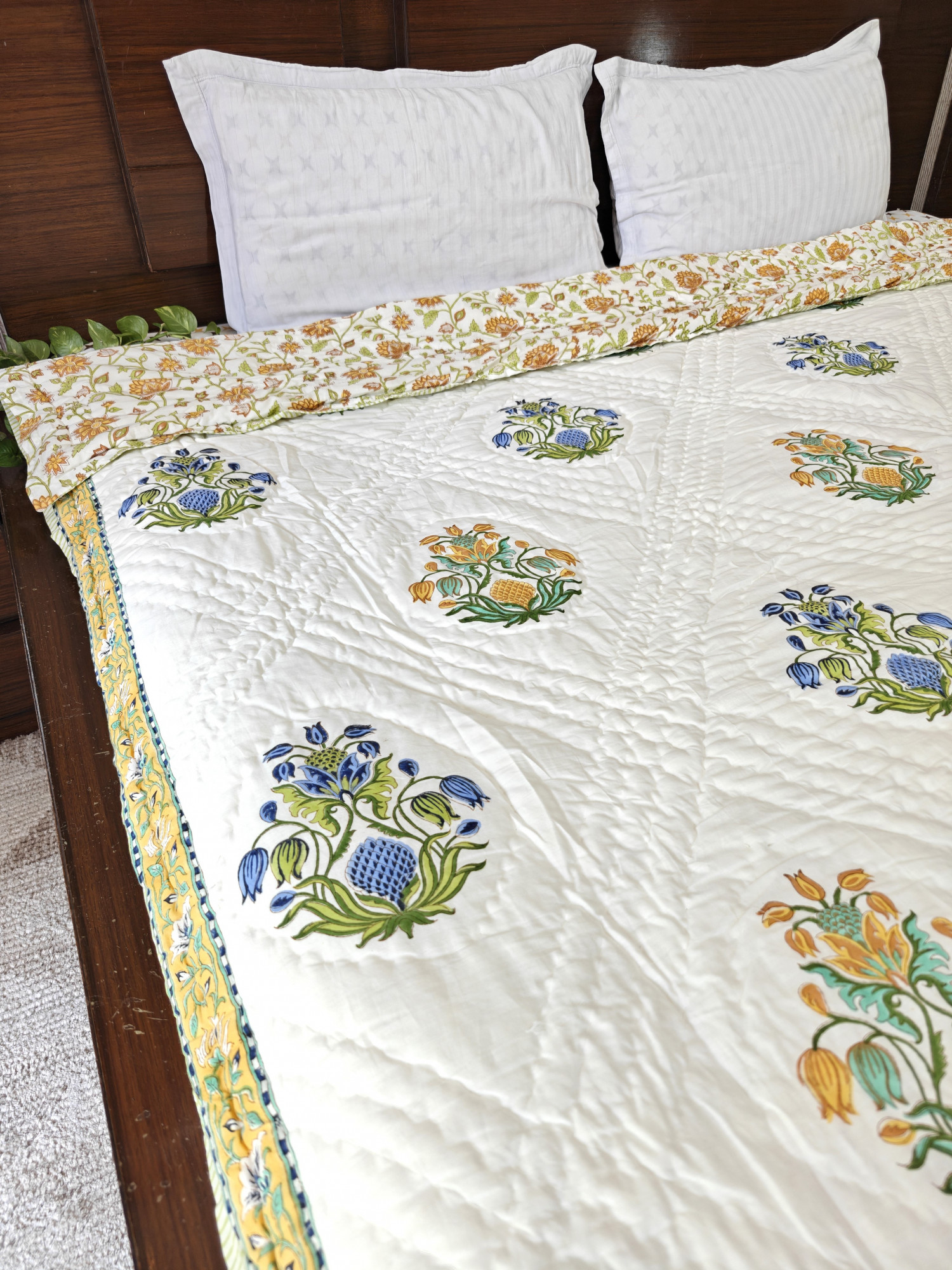 Hand Block Print Mulmul Quilt - Jasmine Soft Jaipuri Razai Double