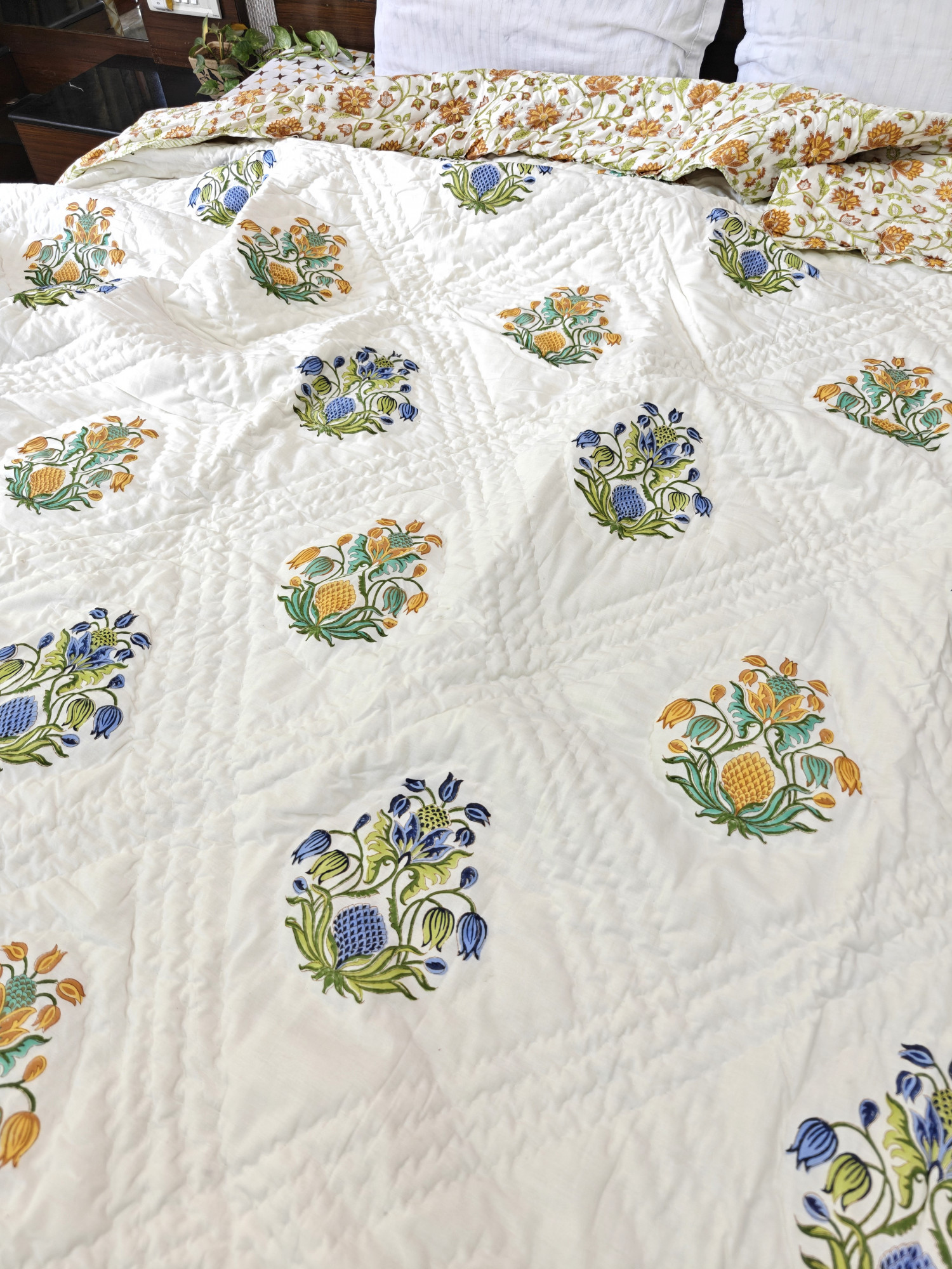 Hand Block Print Mulmul Quilt - Jasmine Soft Jaipuri Razai Double