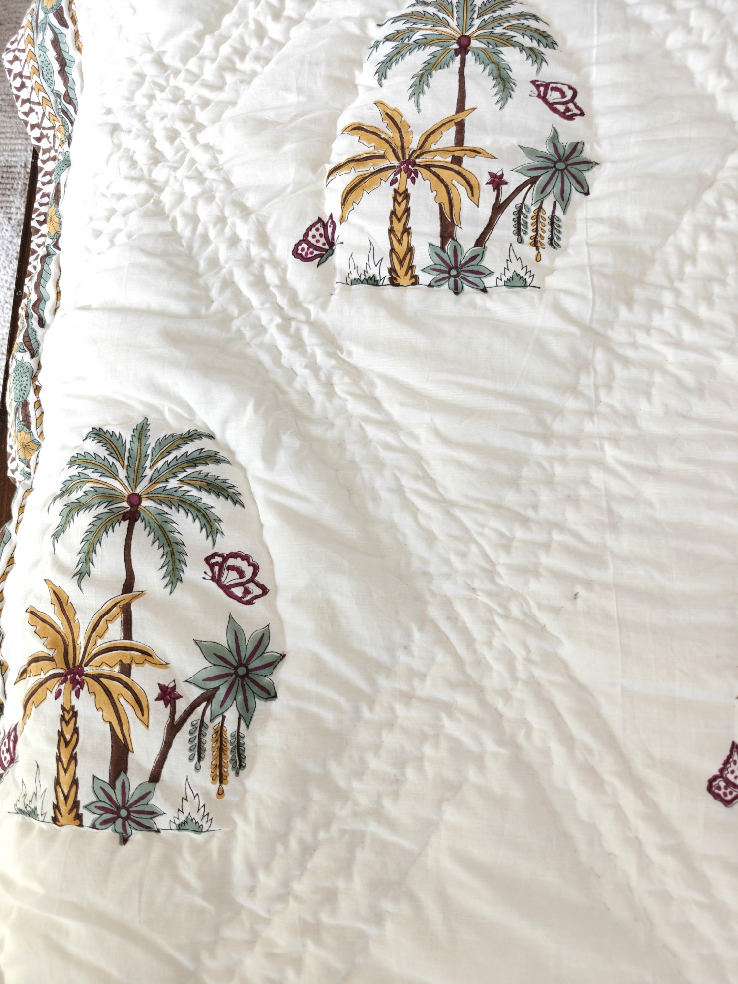 Hand Block Print Mulmul Quilt - Palm Whisper Soft Jaipuri Razai Double