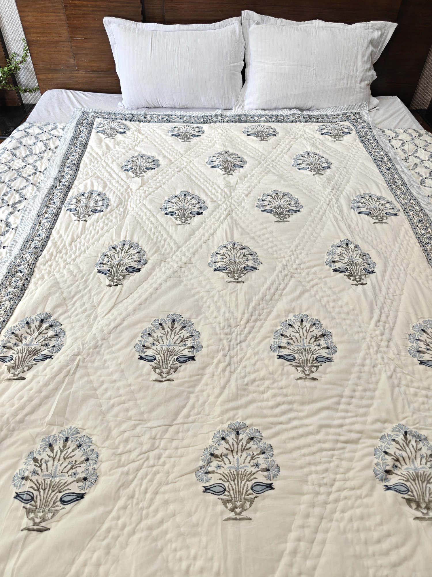 Hand Block Print Mulmul Quilt - Earthen Grace Soft Jaipuri Razai Double