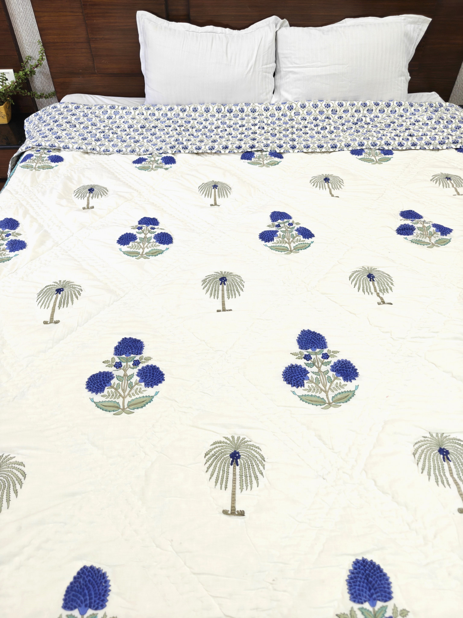 Hand Block Print Mulmul Quilt - Palm Soft Jaipuri Razai Double