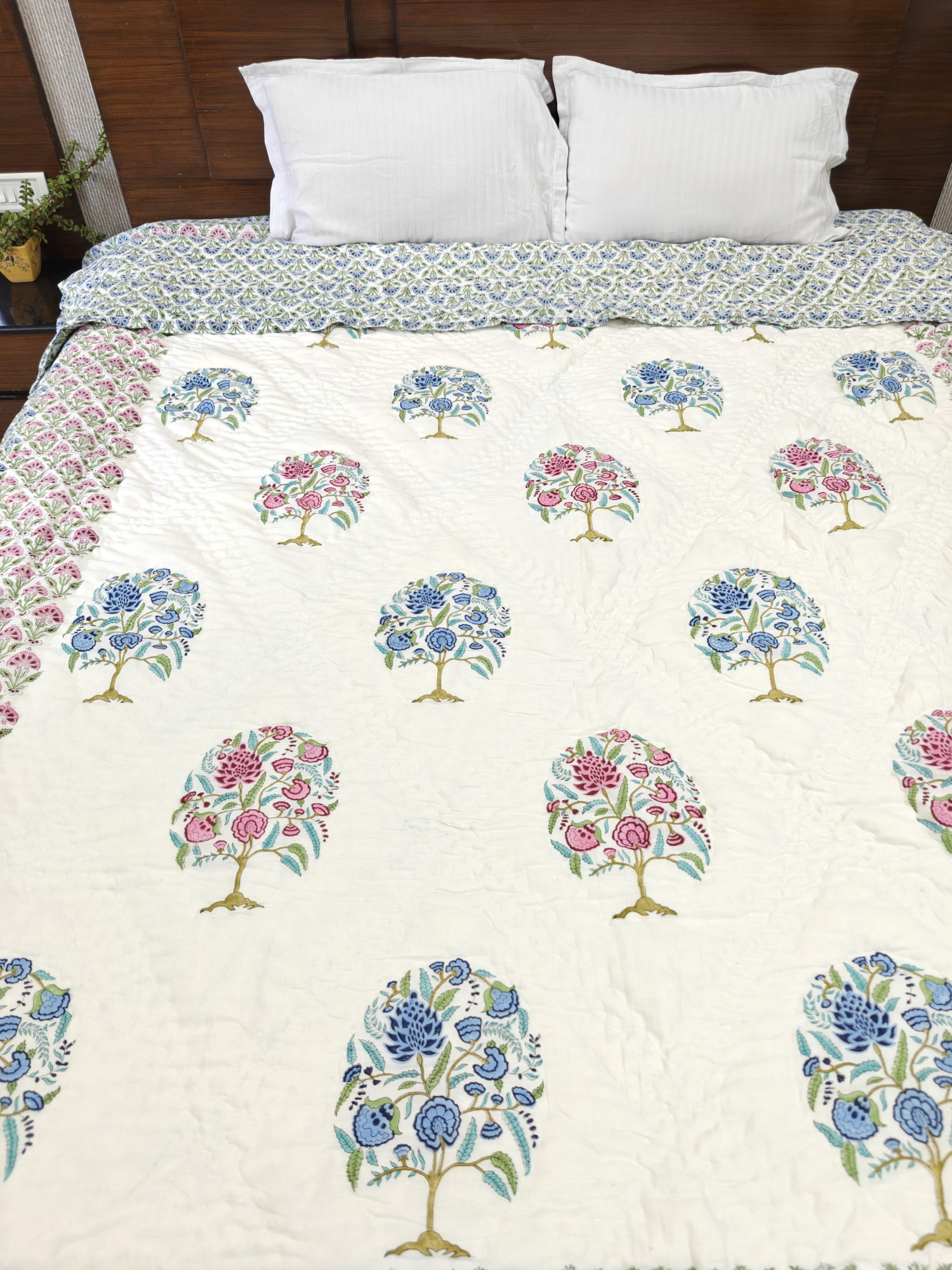 Hand Block Print Mulmul Quilt - Wildroot Harmony Soft Jaipuri Razai Double