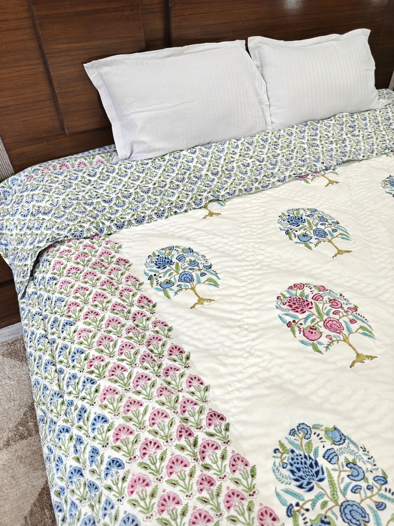 Hand Block Print Mulmul Quilt - Wildroot Harmony Soft Jaipuri Razai Double