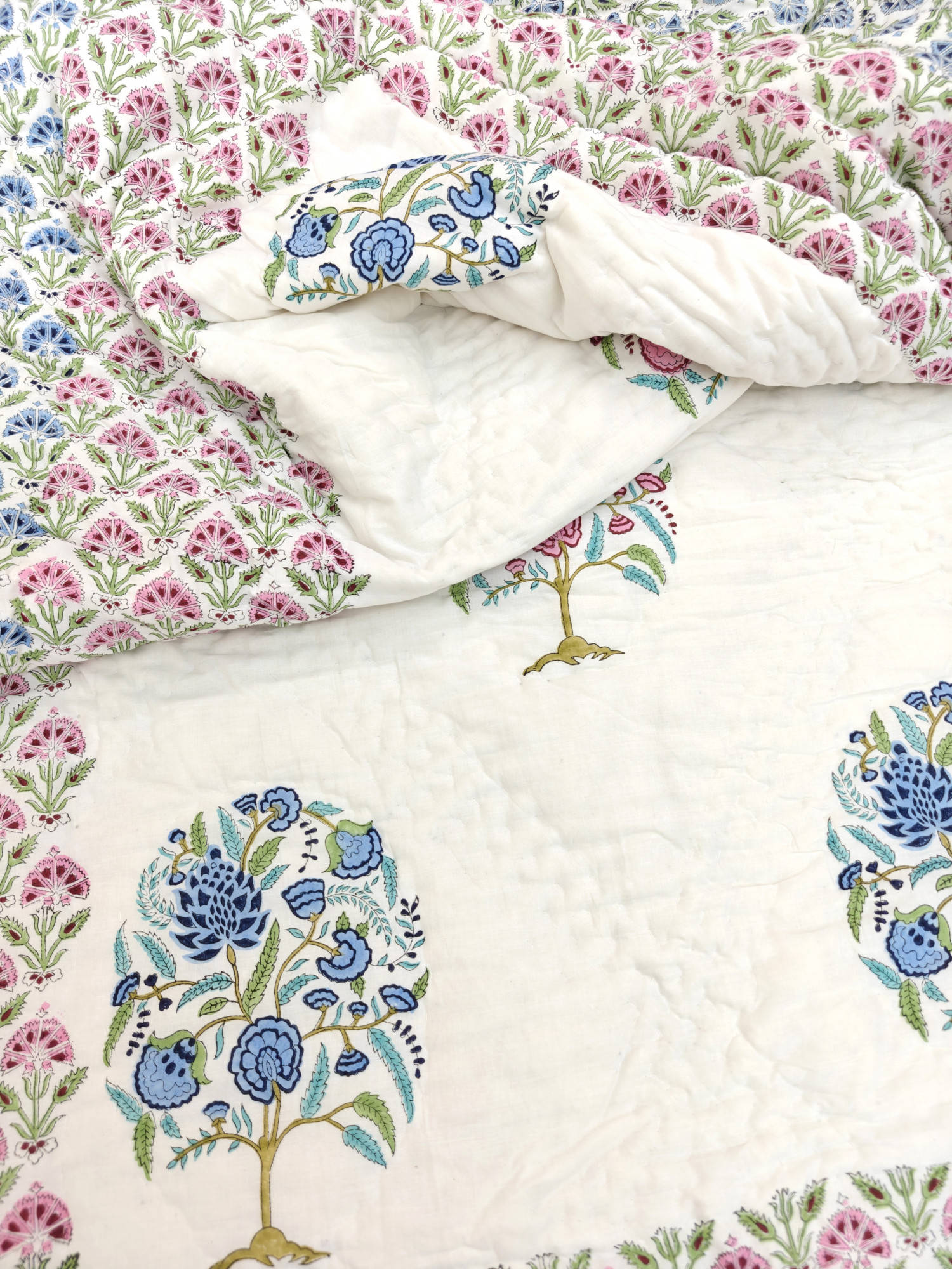 Hand Block Print Mulmul Quilt - Wildroot Harmony Soft Jaipuri Razai Double