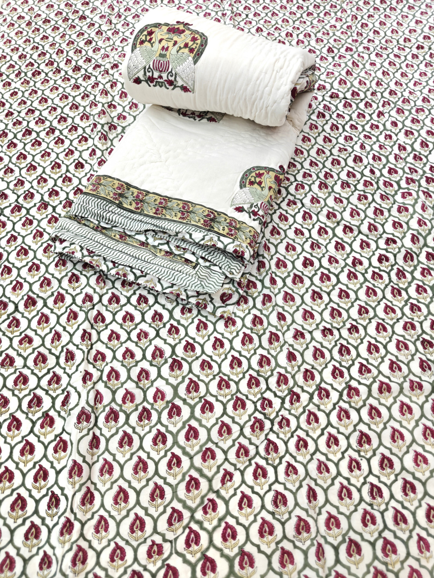Hand Block Print Mulmul Quilt - Double Moor Soft Jaipuri Razai Double