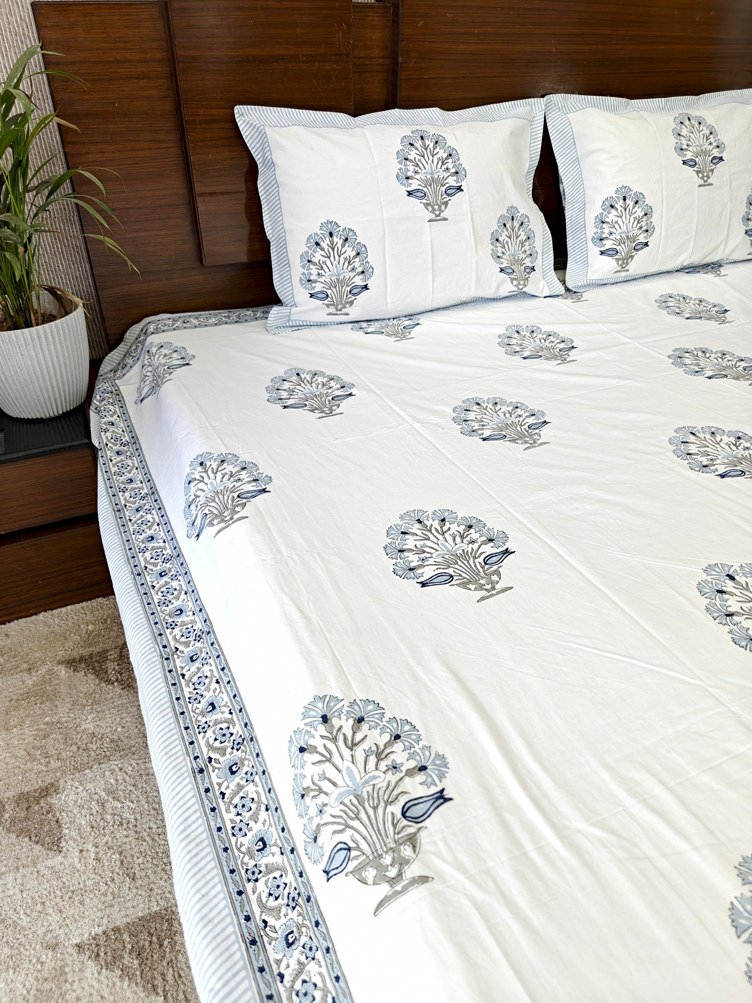 Jaipuri Block Print Bedsheet - Earthen Grace Hand Block Print Cotton King Size