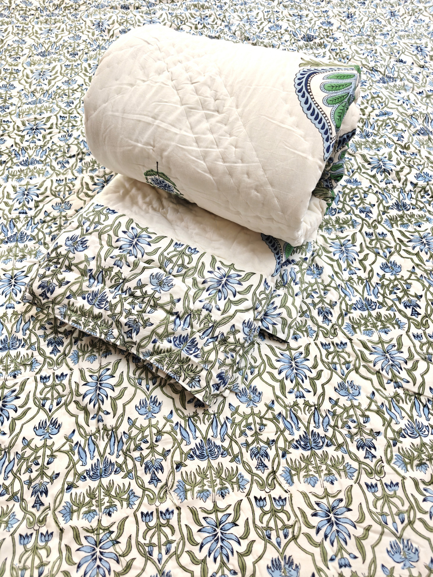 Hand Block Print Mulmul Quilt - BotaniCraft Soft Jaipuri Razai Double