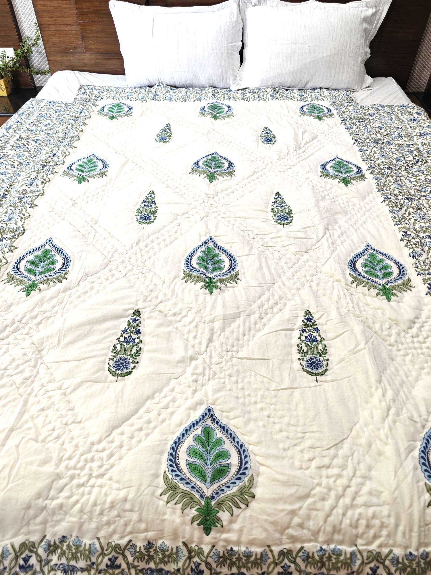 Hand Block Print Mulmul Quilt - BotaniCraft Soft Jaipuri Razai Double