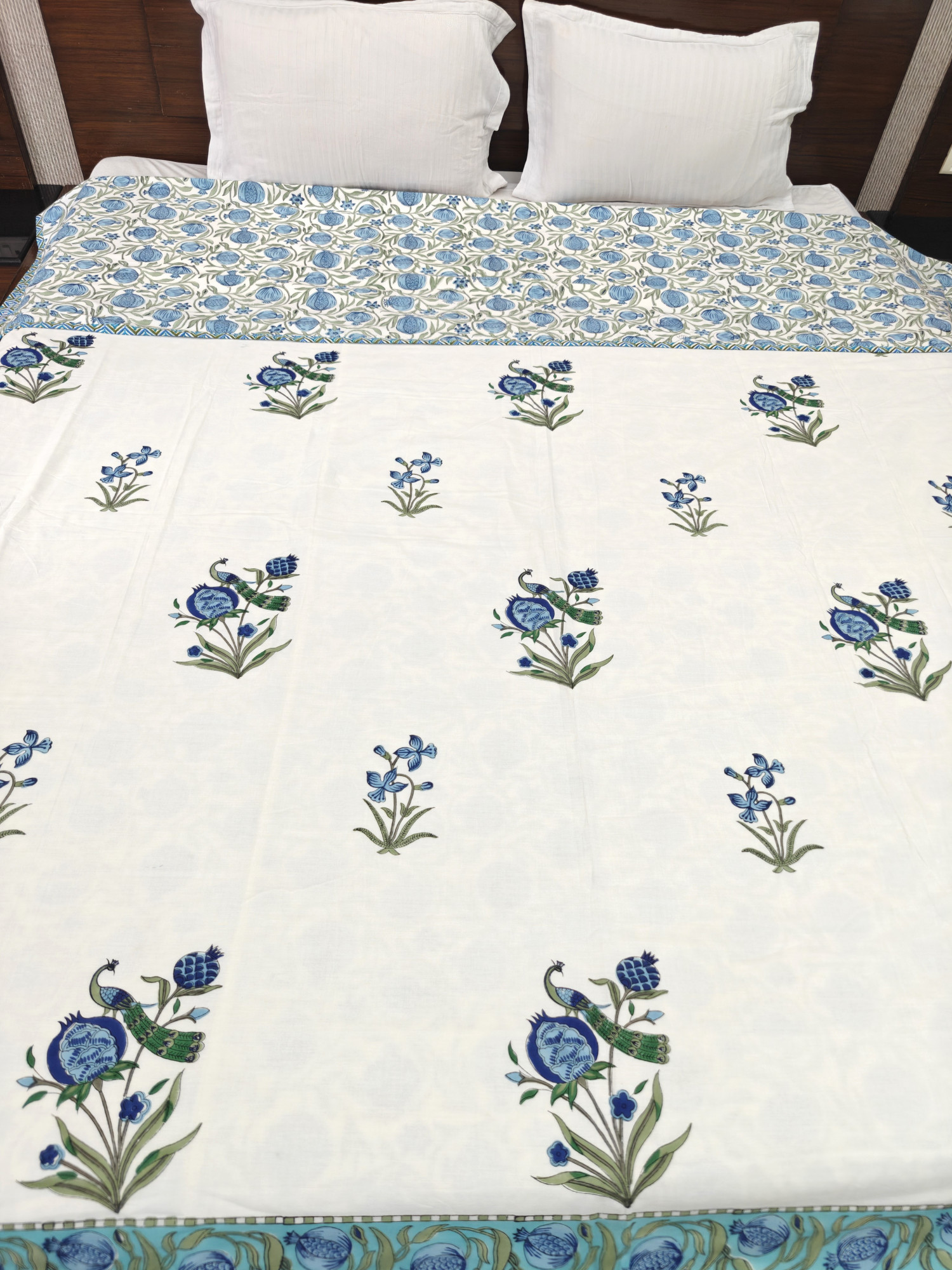 Block Print Dohar - Regal Peacock Reversible Hand Block Print Jaipuri