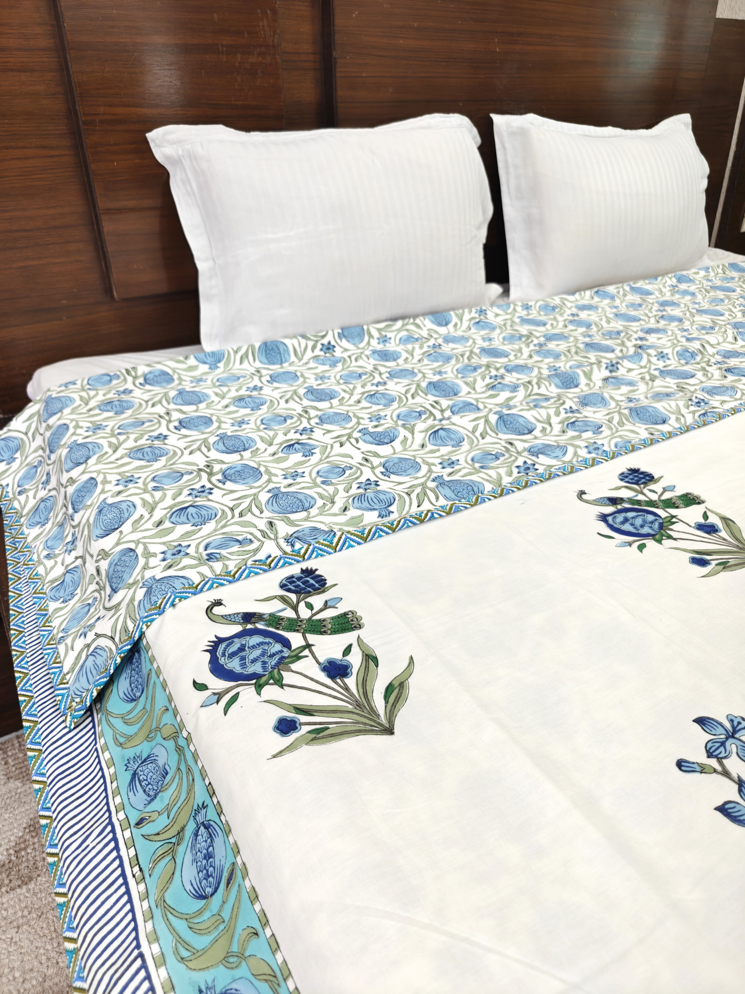 Block Print Dohar - Regal Peacock Reversible Hand Block Print Jaipuri