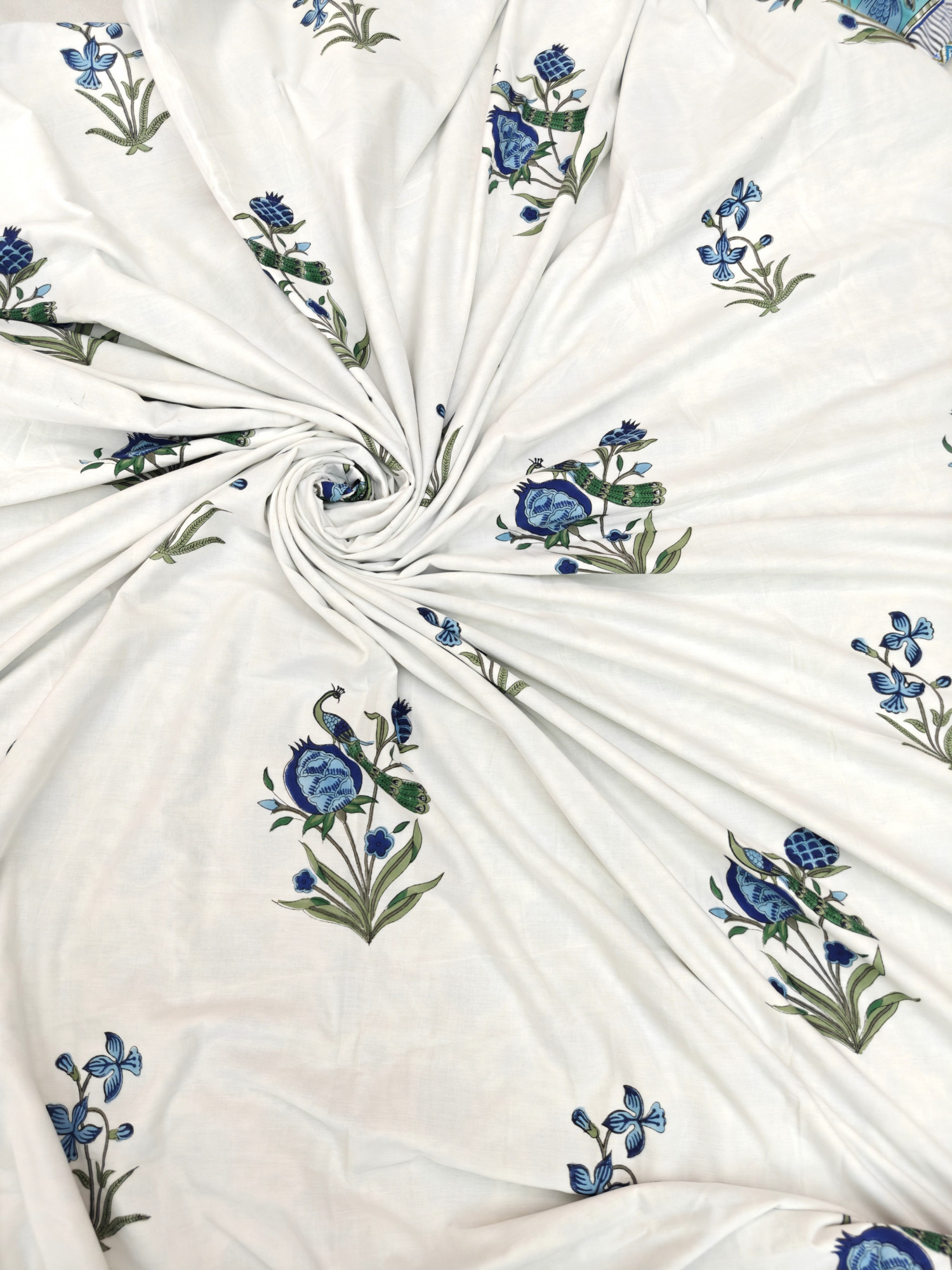 Block Print Dohar - Regal Peacock Reversible Hand Block Print Jaipuri