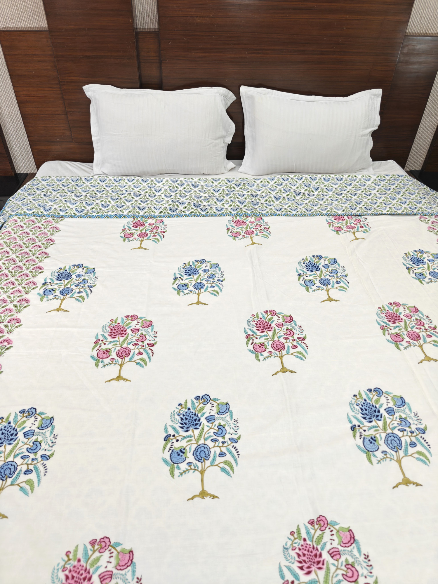 Block Print Dohar - Wildroot Harmony Reversible Hand Block Print Jaipuri