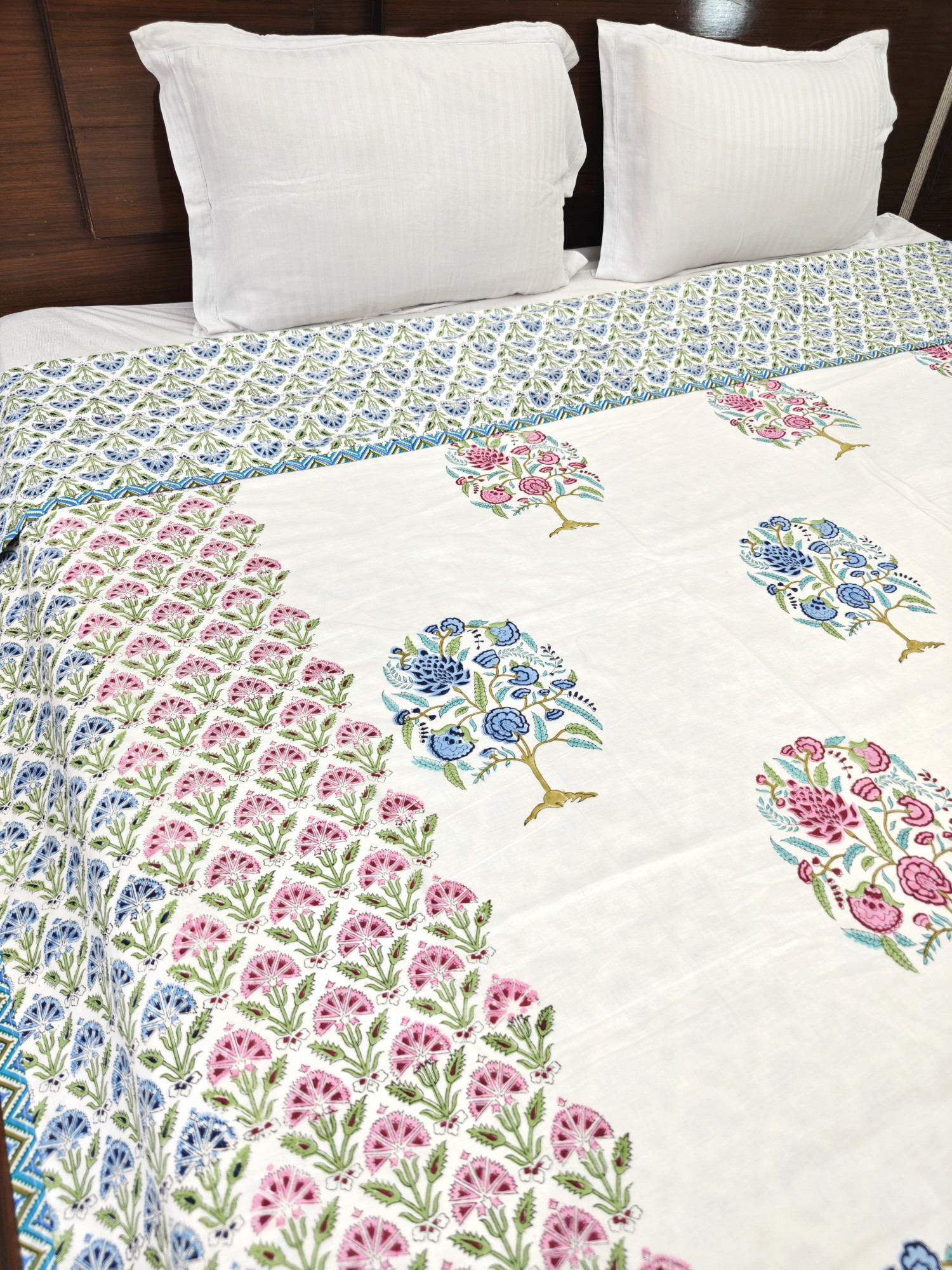 Block Print Dohar - Wildroot Harmony Reversible Hand Block Print Jaipuri