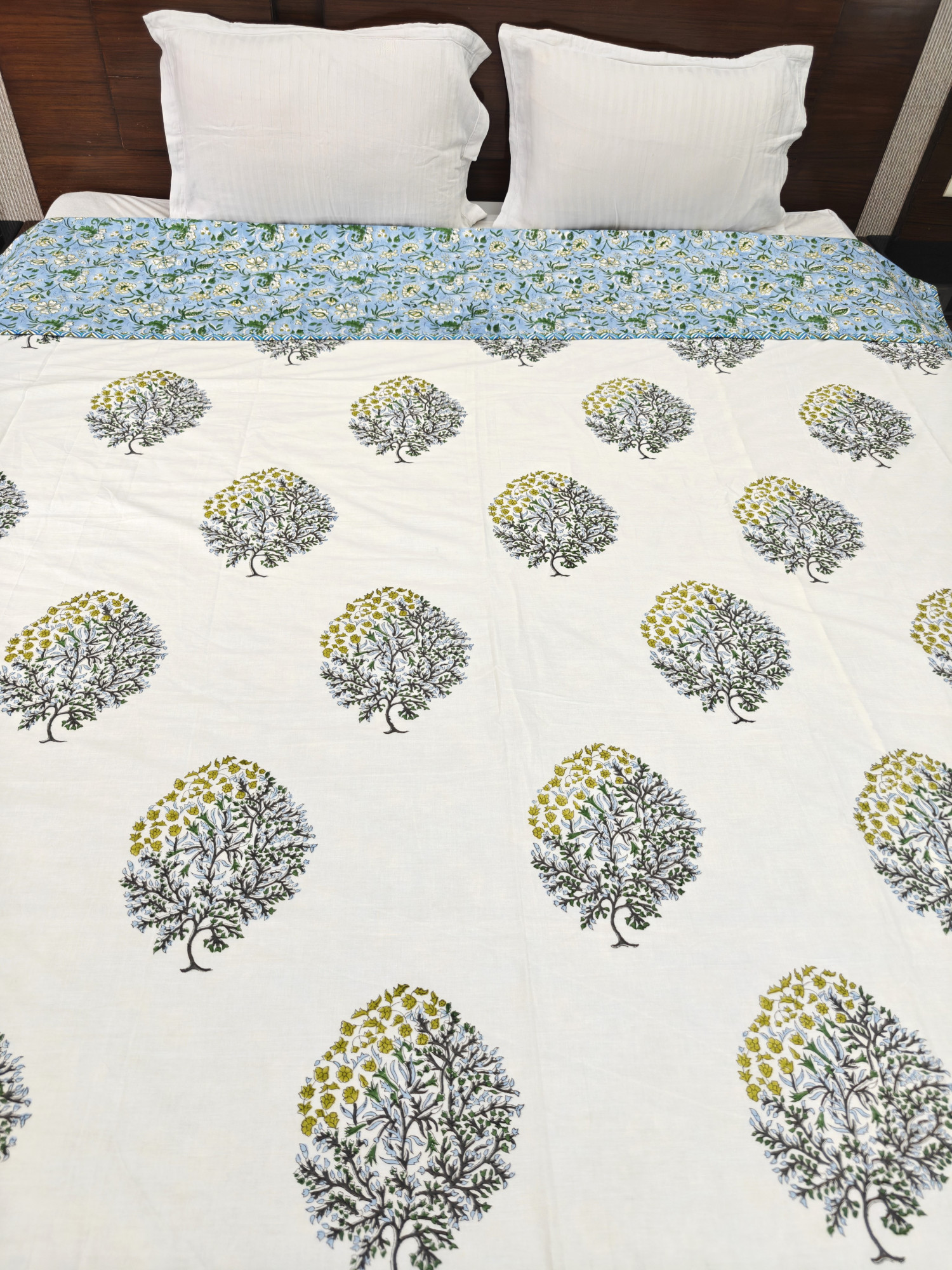 Block Print Dohar - Blue Double Block Reversible Hand Block Print Jaipuri