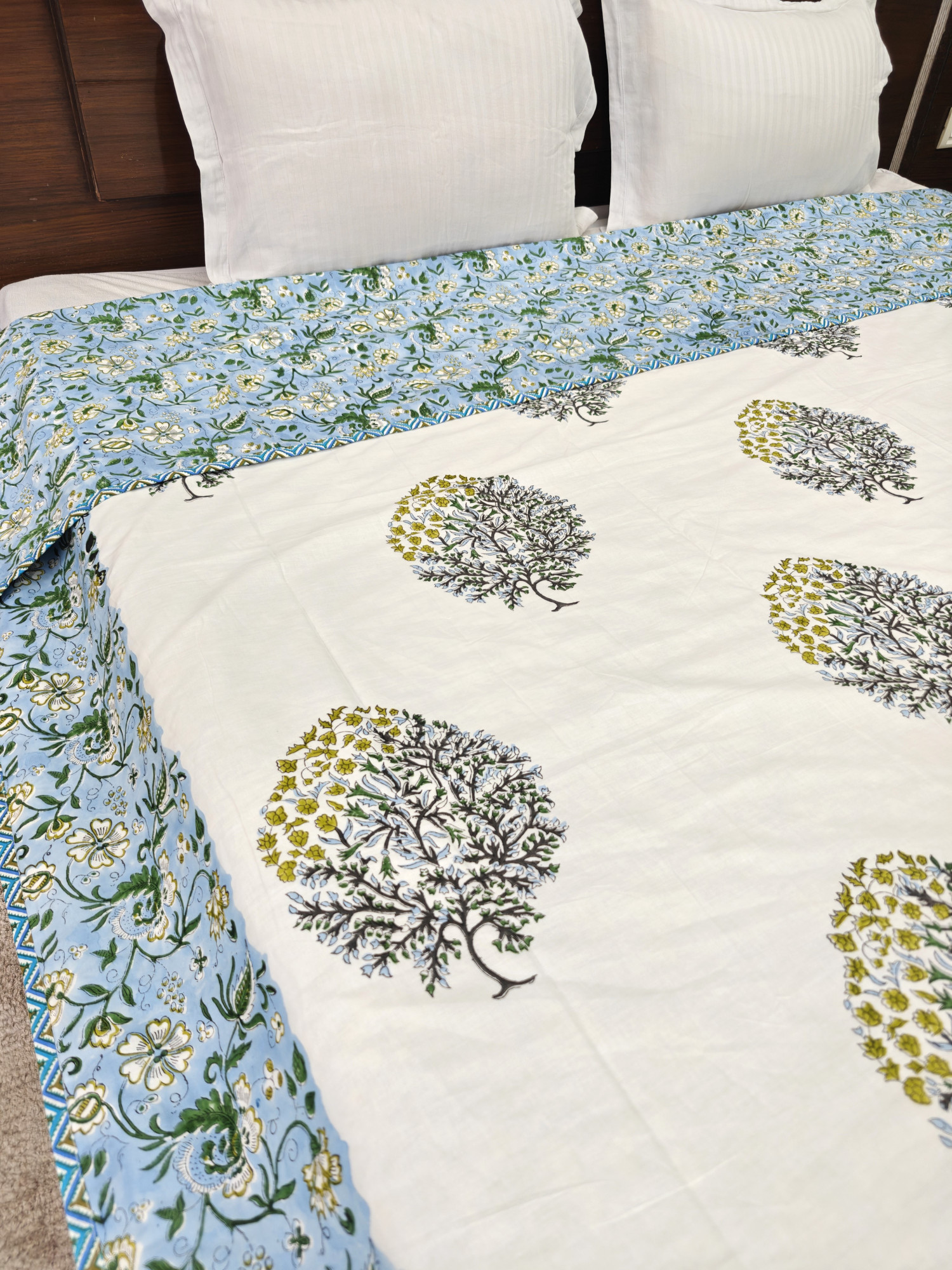 Block Print Dohar - Blue Double Block Reversible Hand Block Print Jaipuri