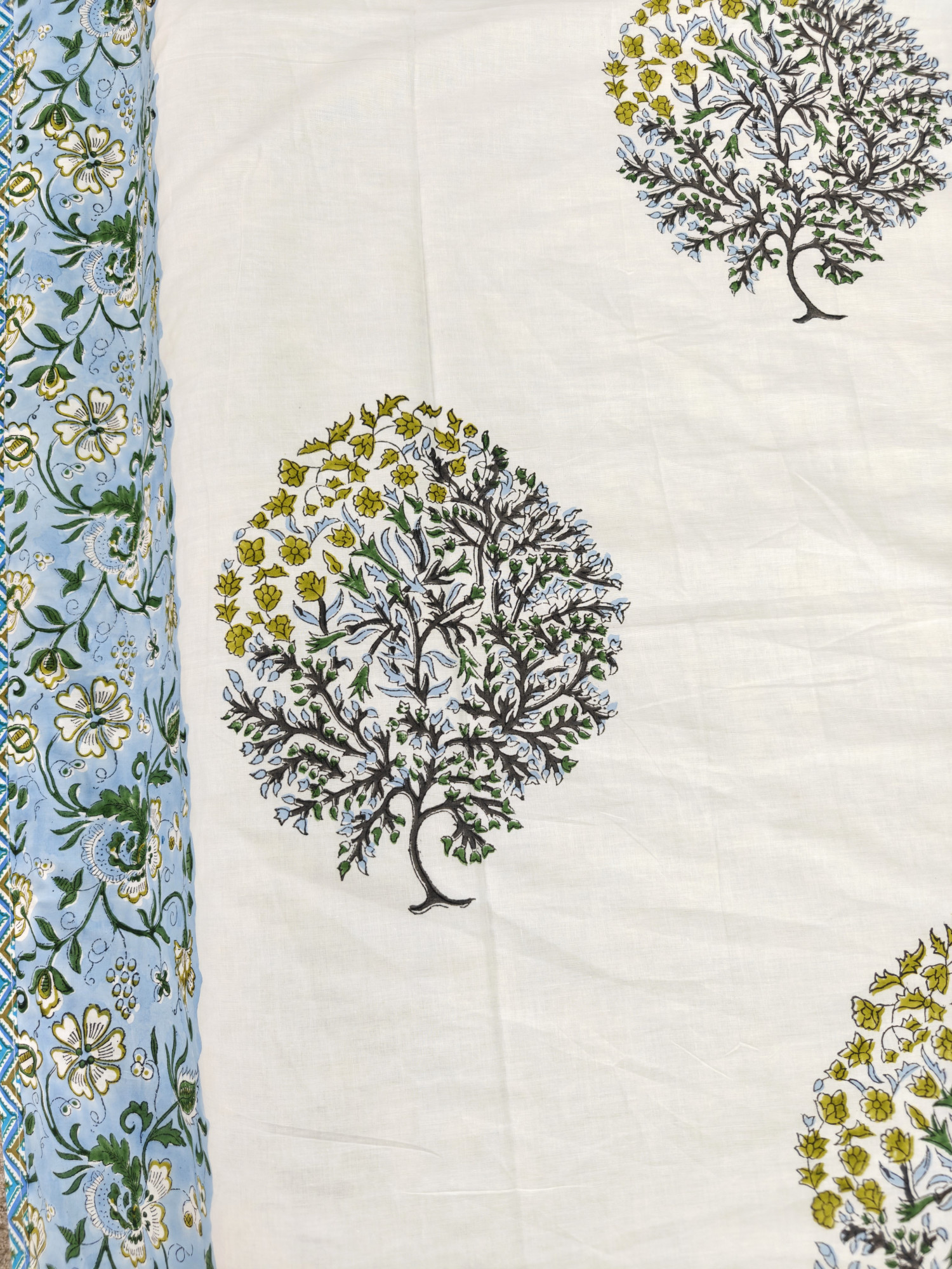 Block Print Dohar - Blue Double Block Reversible Hand Block Print Jaipuri