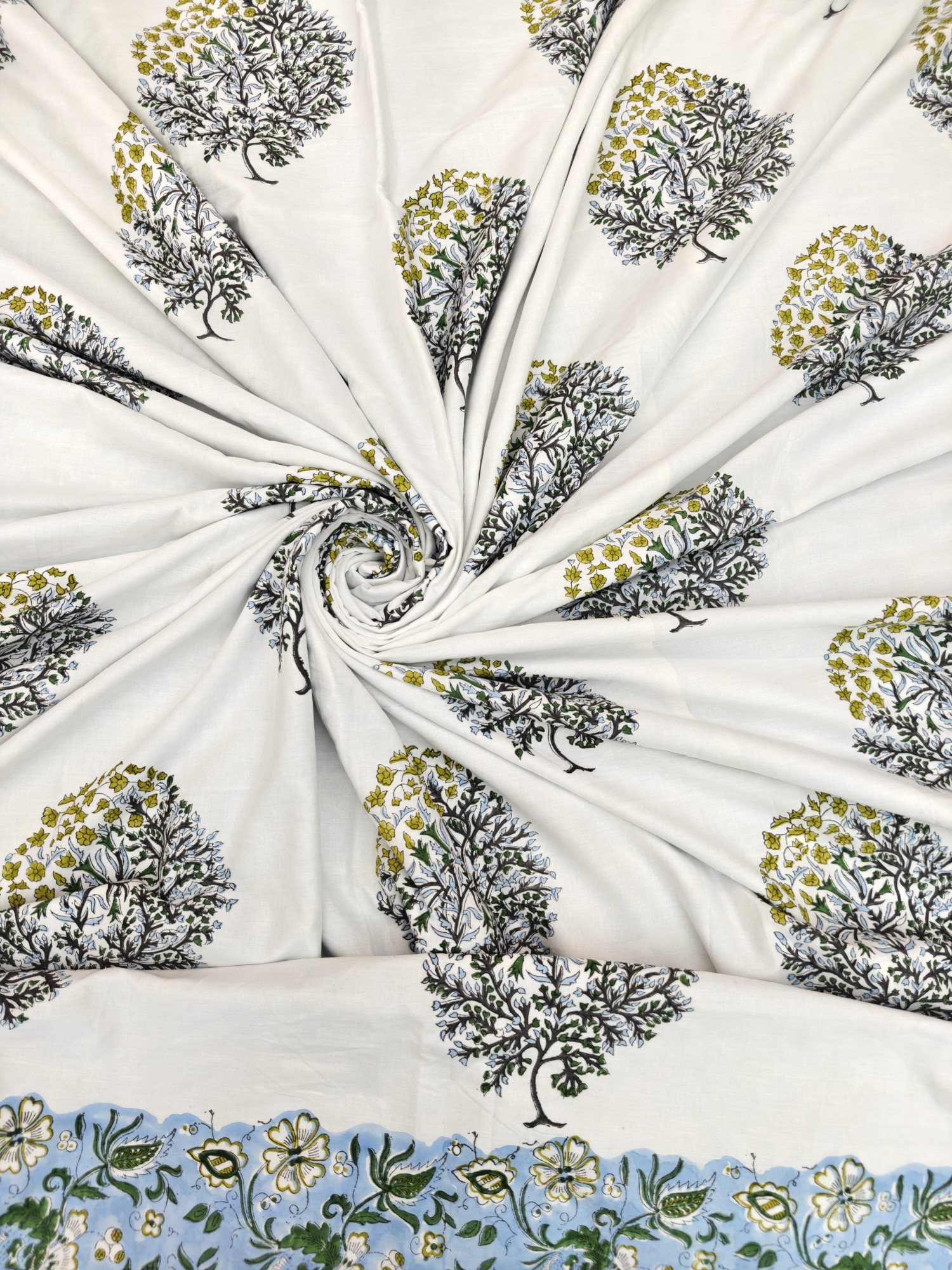 Block Print Dohar - Blue Double Block Reversible Hand Block Print Jaipuri
