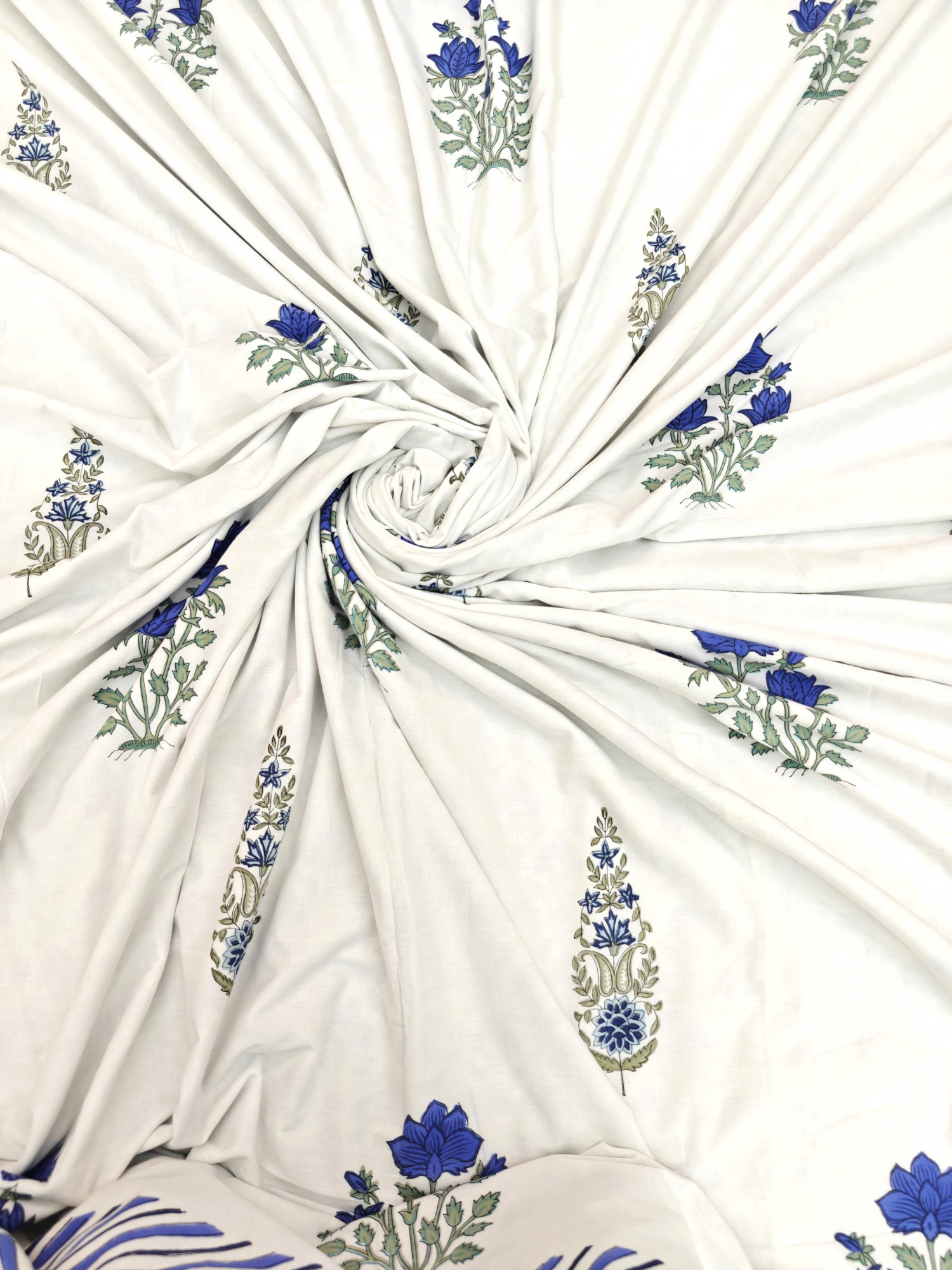 Block Print Dohar - Blue Double Motif Hand Block Print Mulmul Jaipuri
