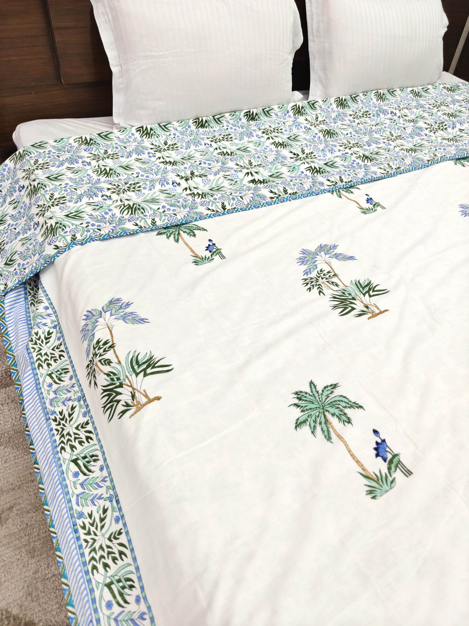 Block Print Dohar - Tropical Bliss Reversible Hand Block Print Jaipuri