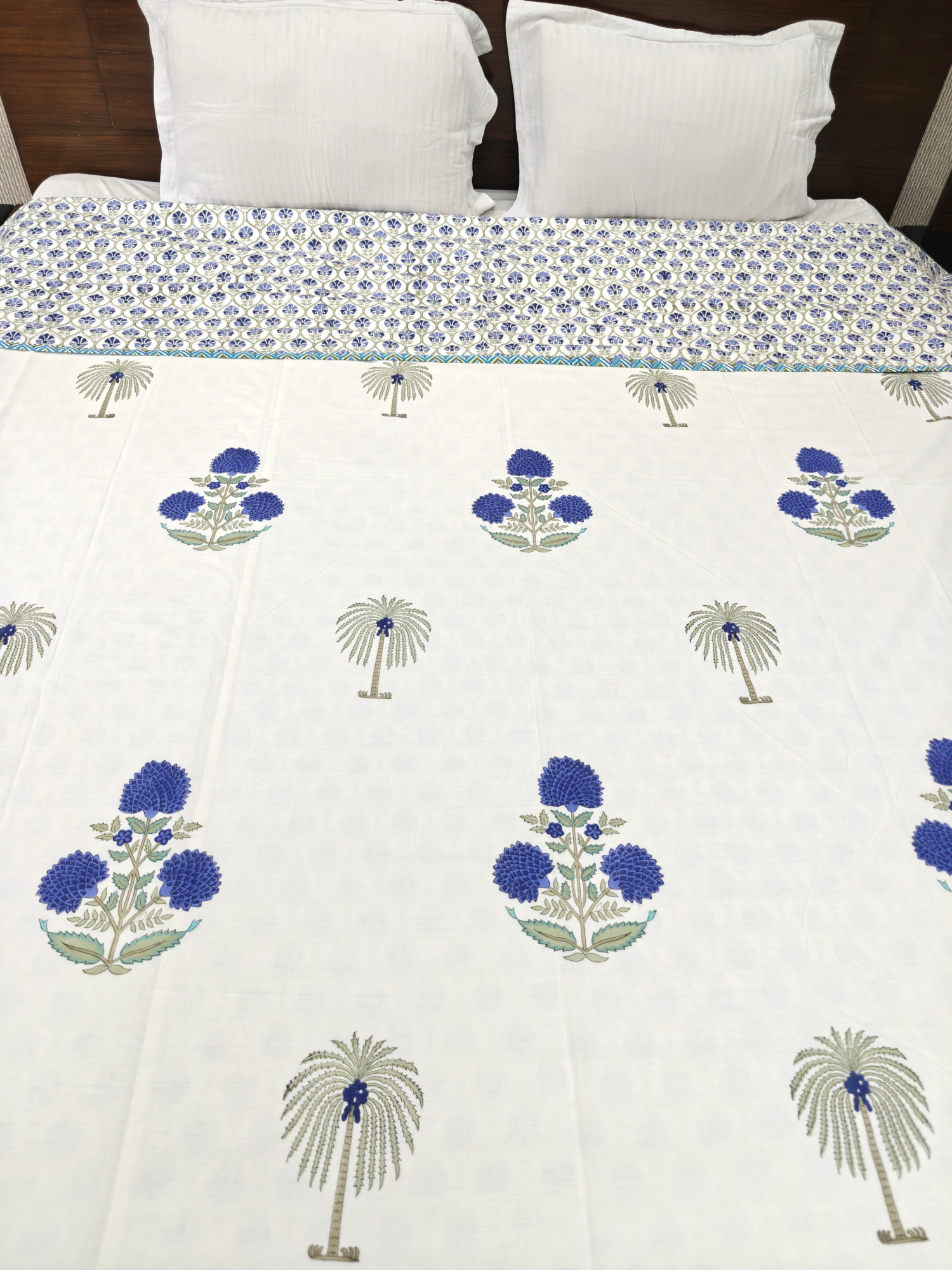 Block Print Dohar - Palm Reversible Hand Block Print Jaipuri Cotton