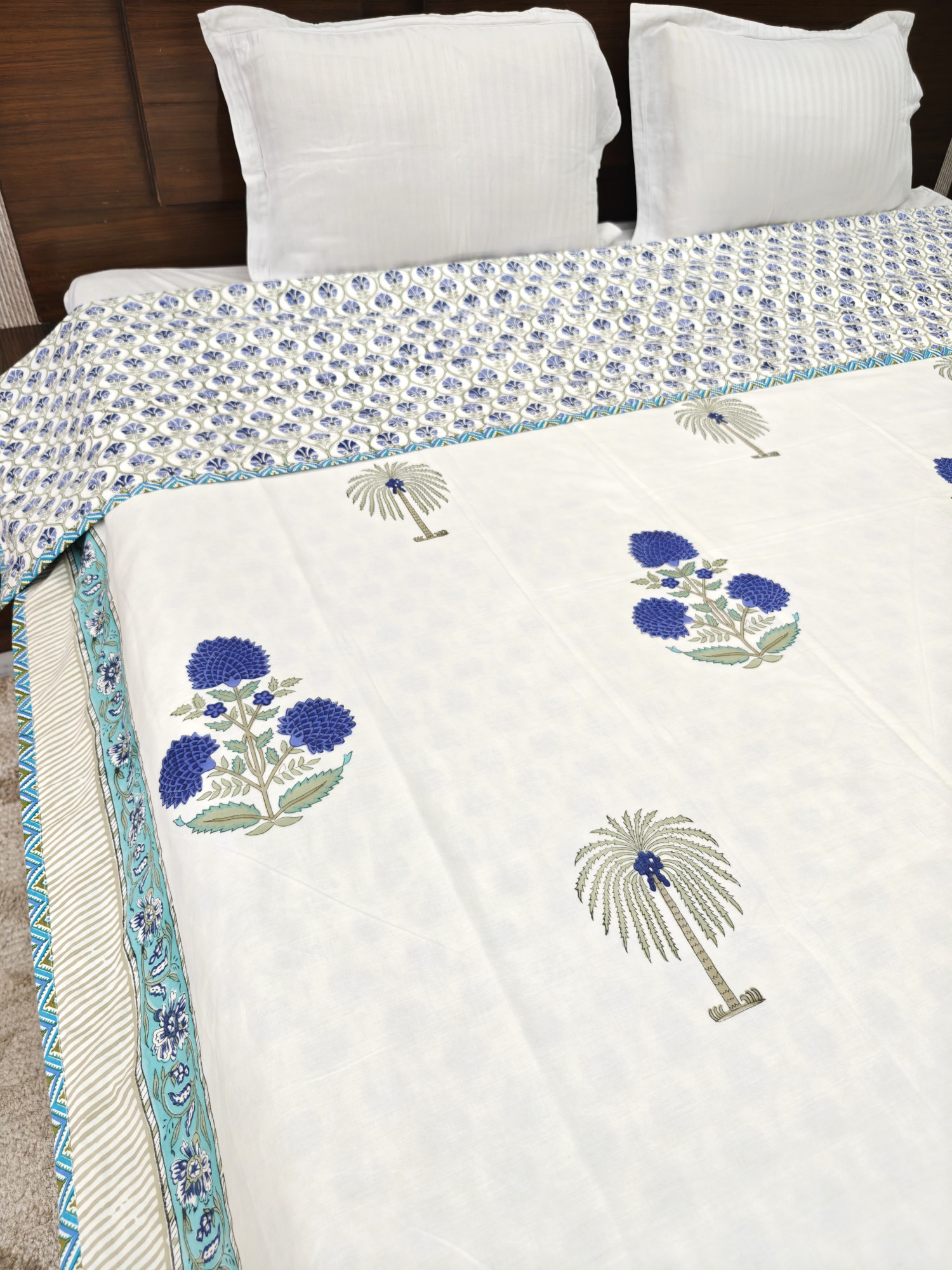 Block Print Dohar - Palm Reversible Hand Block Print Jaipuri Cotton