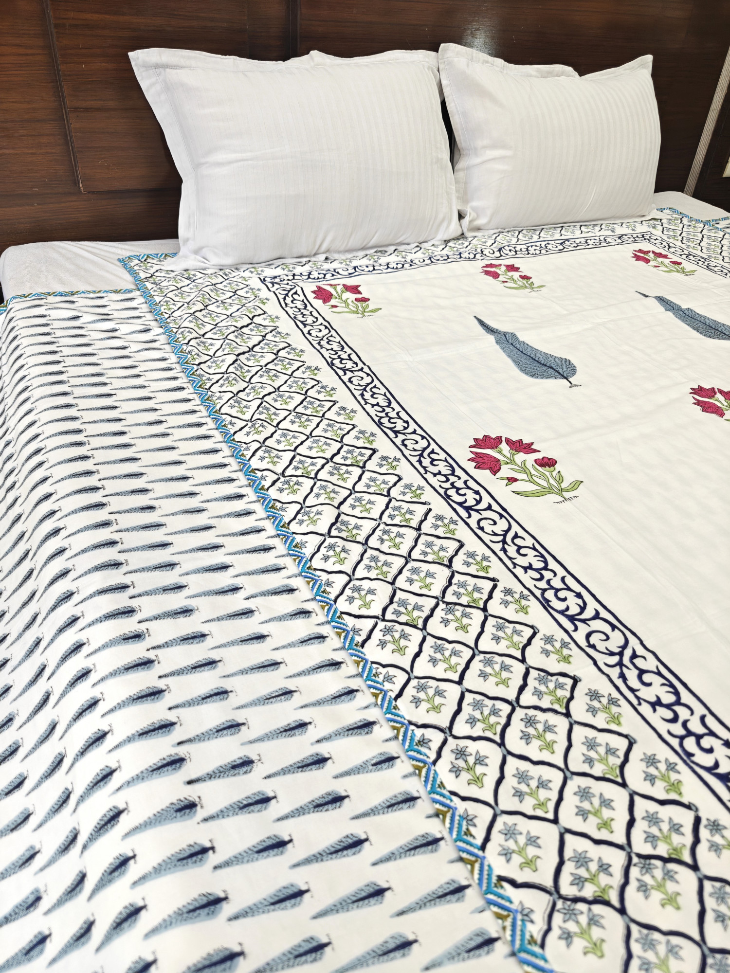 Block Print Dohar - Multi Boota Hand Block Print Mulmul Jaipuri