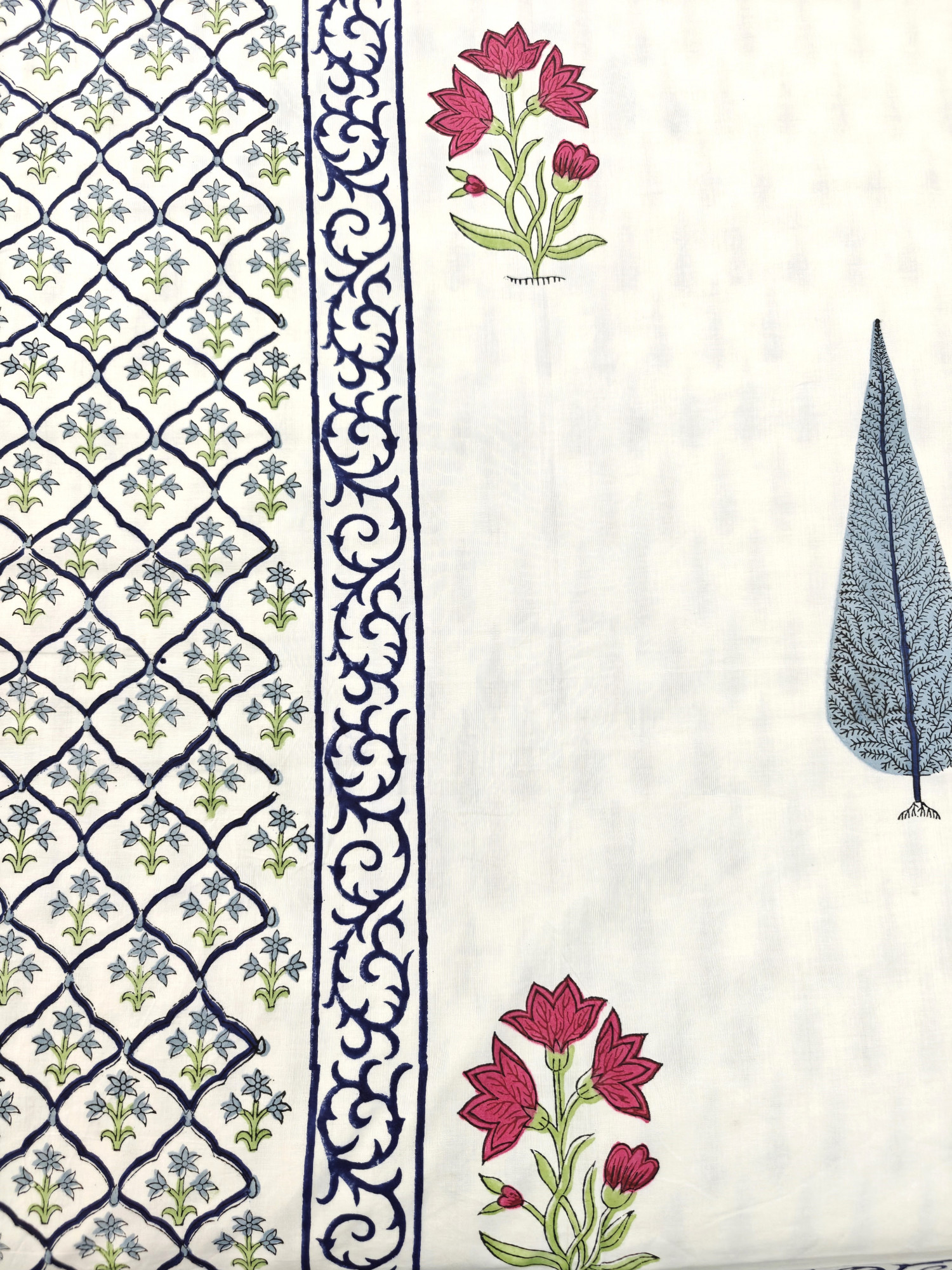 Block Print Dohar - Multi Boota Hand Block Print Mulmul Jaipuri