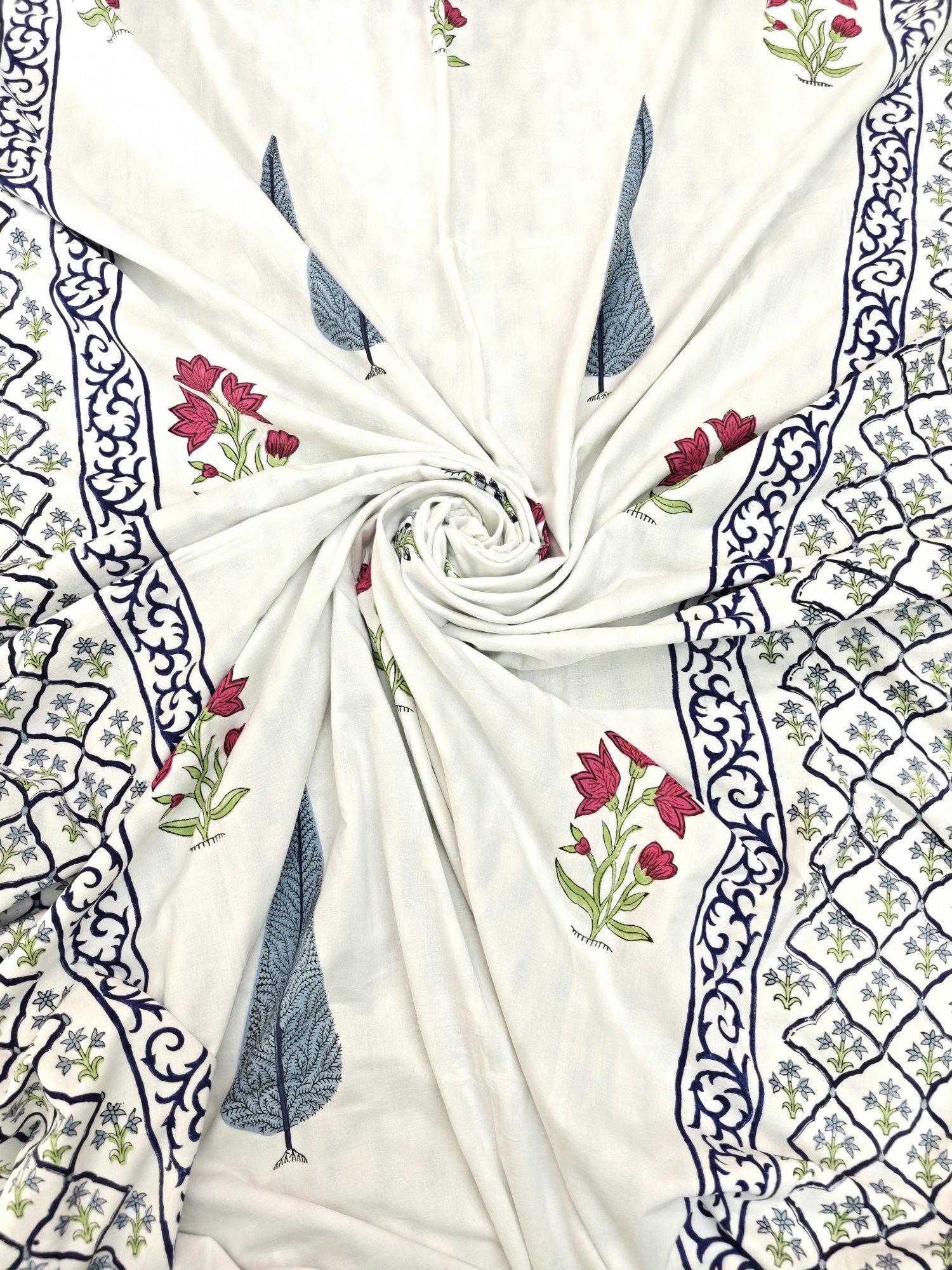 Block Print Dohar - Multi Boota Hand Block Print Mulmul Jaipuri
