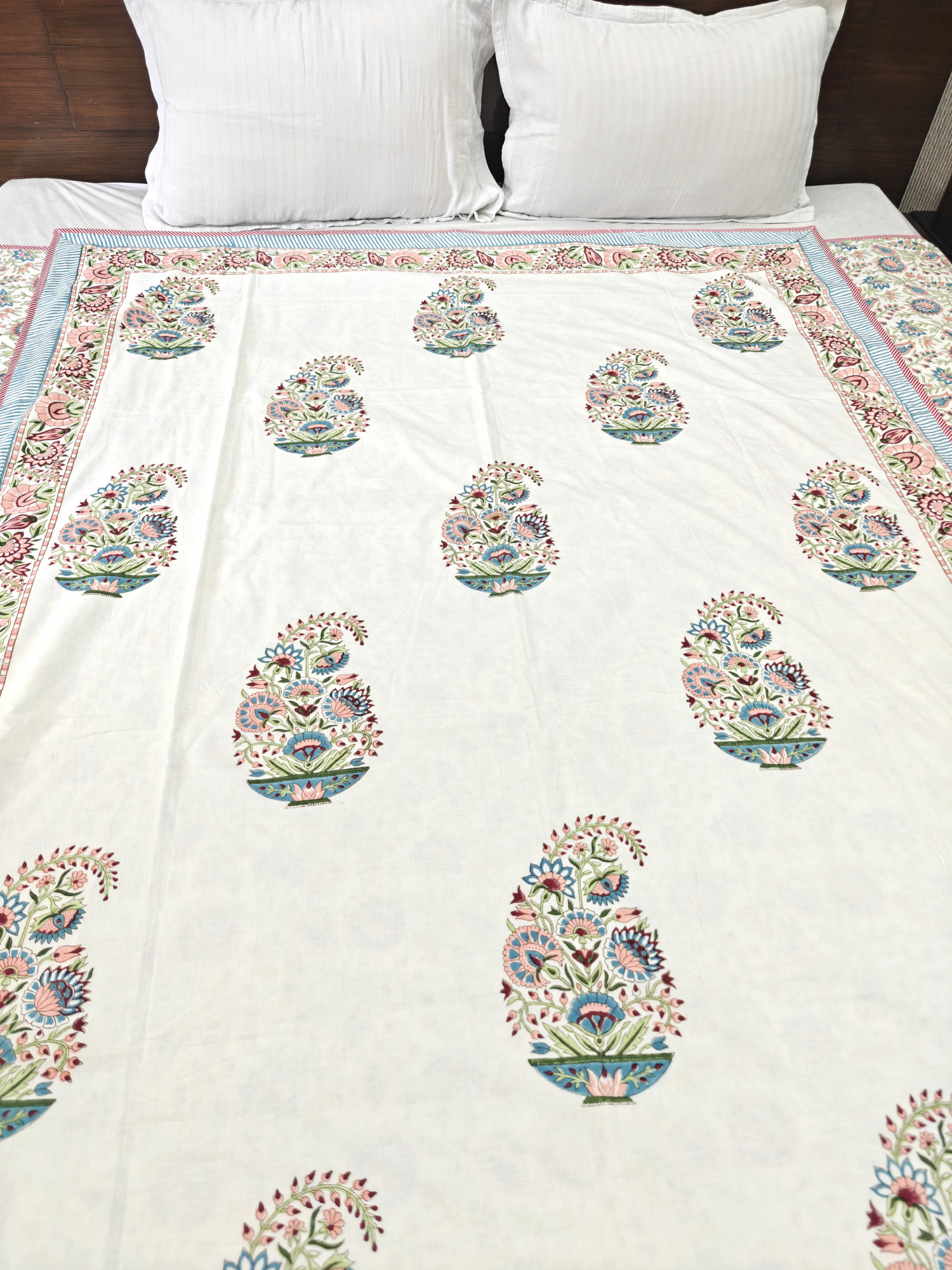 Block Print Dohar - Multicolour Kerry Hand Block Print Mulmul Jaipuri