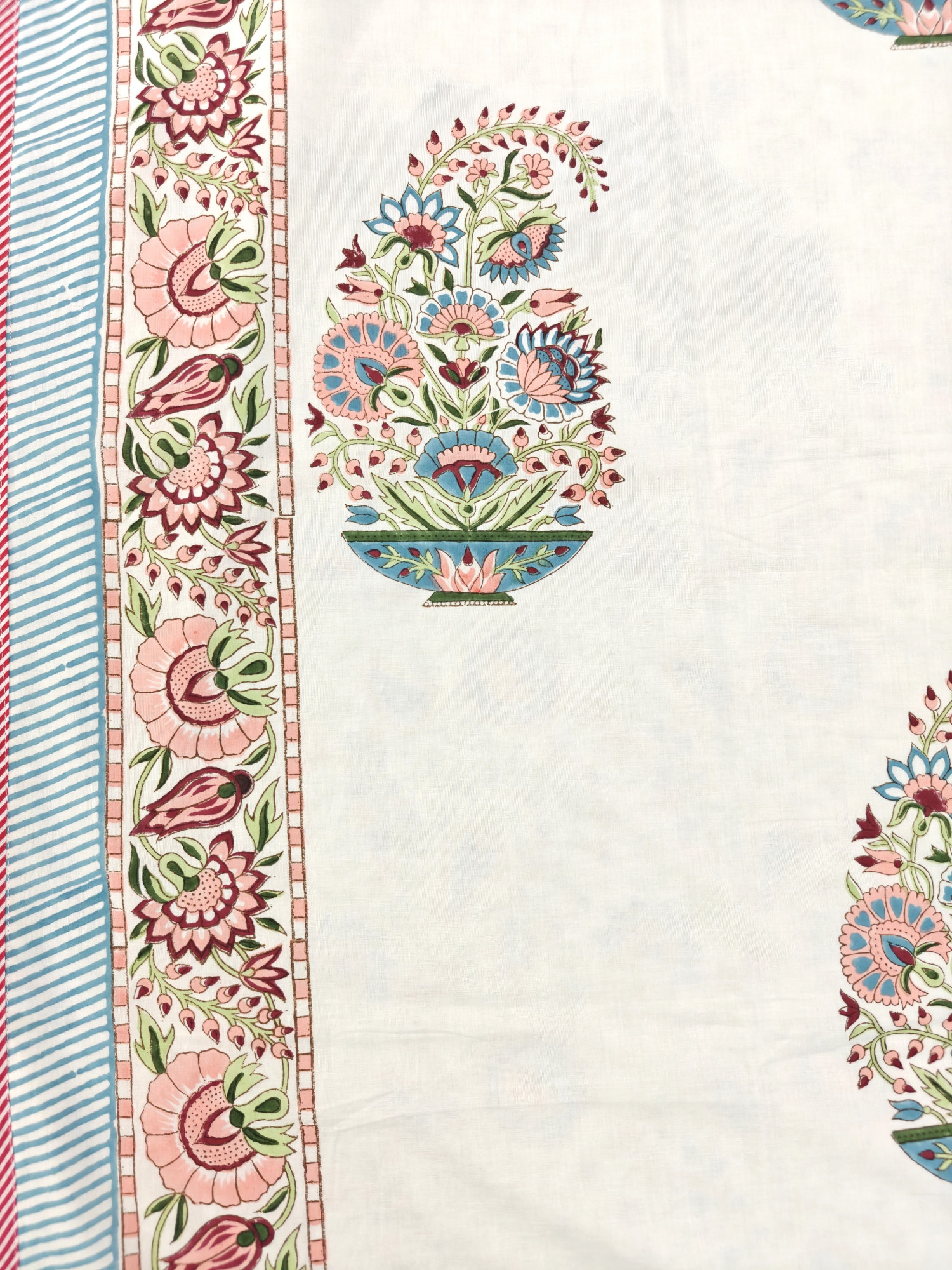 Block Print Dohar - Multicolour Kerry Hand Block Print Mulmul Jaipuri