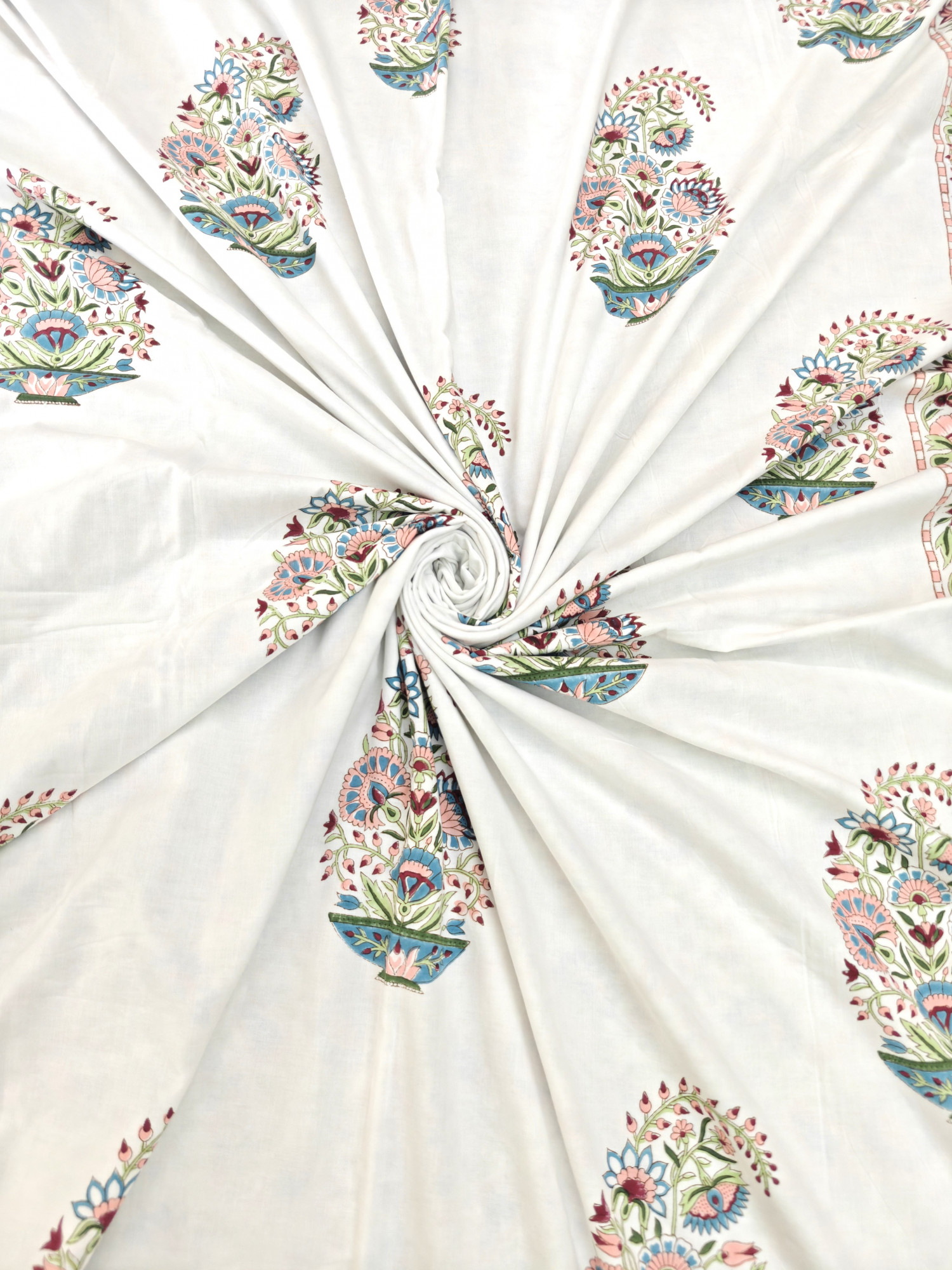 Block Print Dohar - Multicolour Kerry Hand Block Print Mulmul Jaipuri