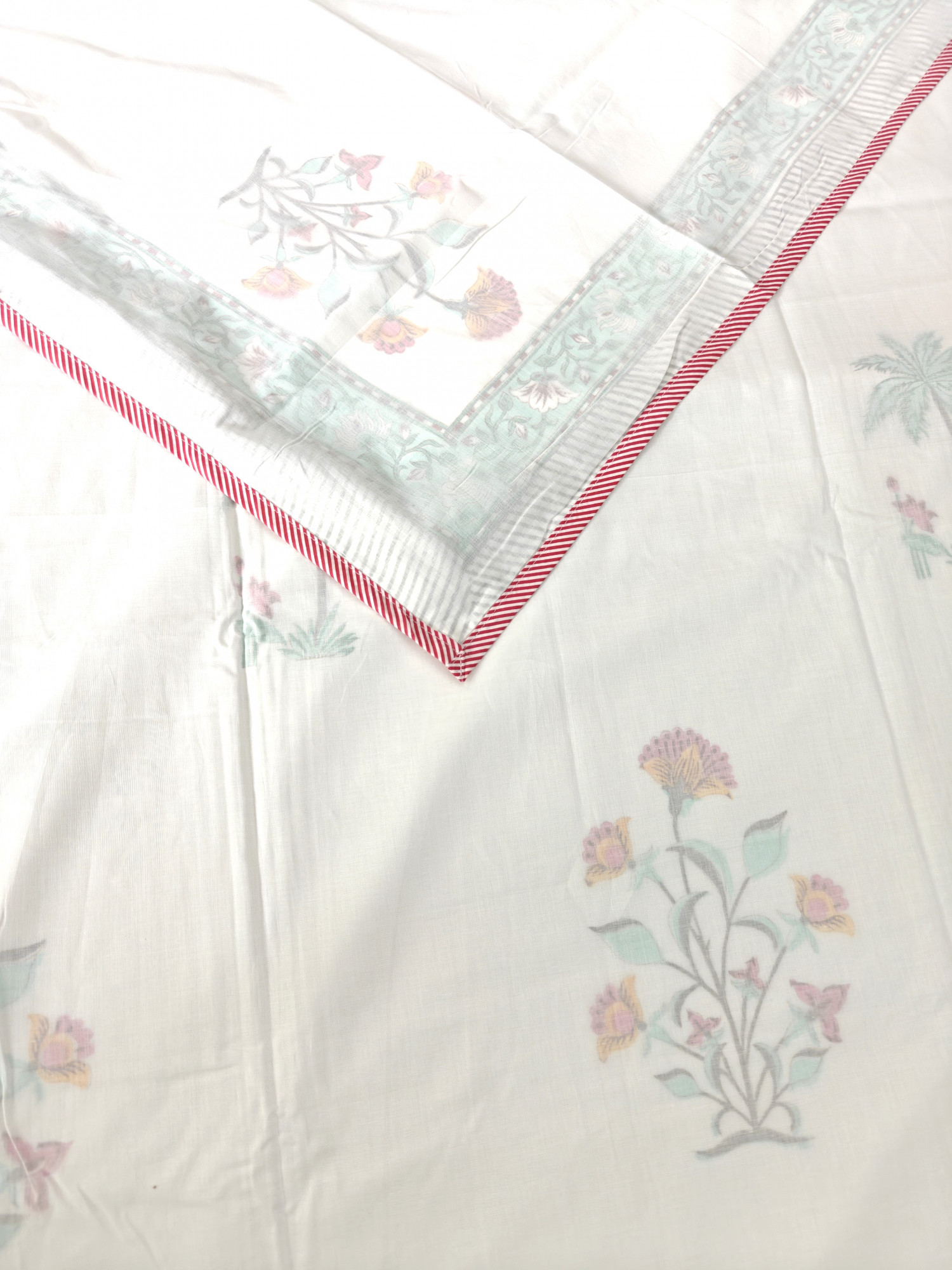 Handblock Mulmul Jaipuri Dohar | Malabar Bloomer 3D Dohar