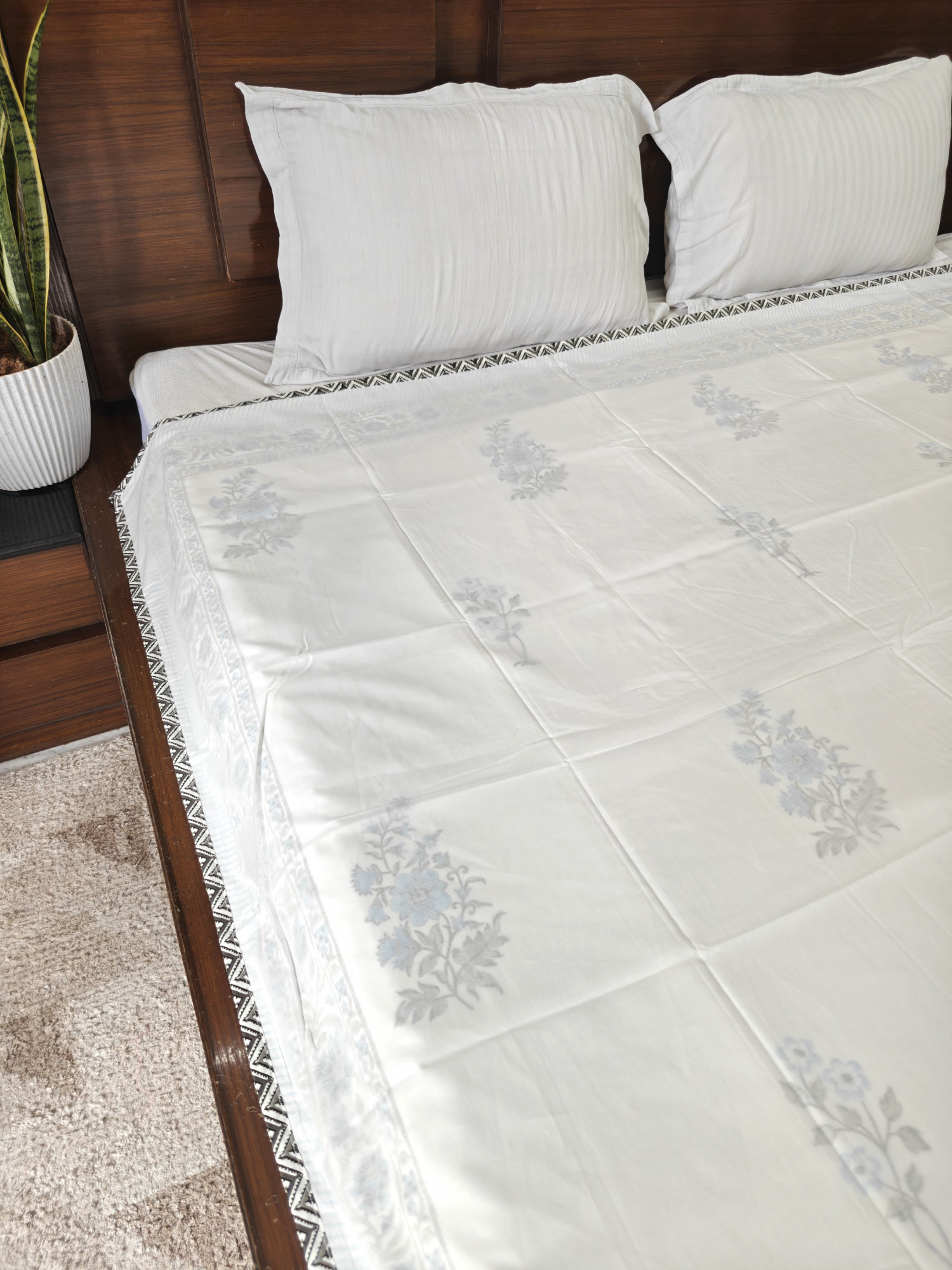 Handblock Mulmul Jaipuri Dohar | Blue Floral 3D Dohar