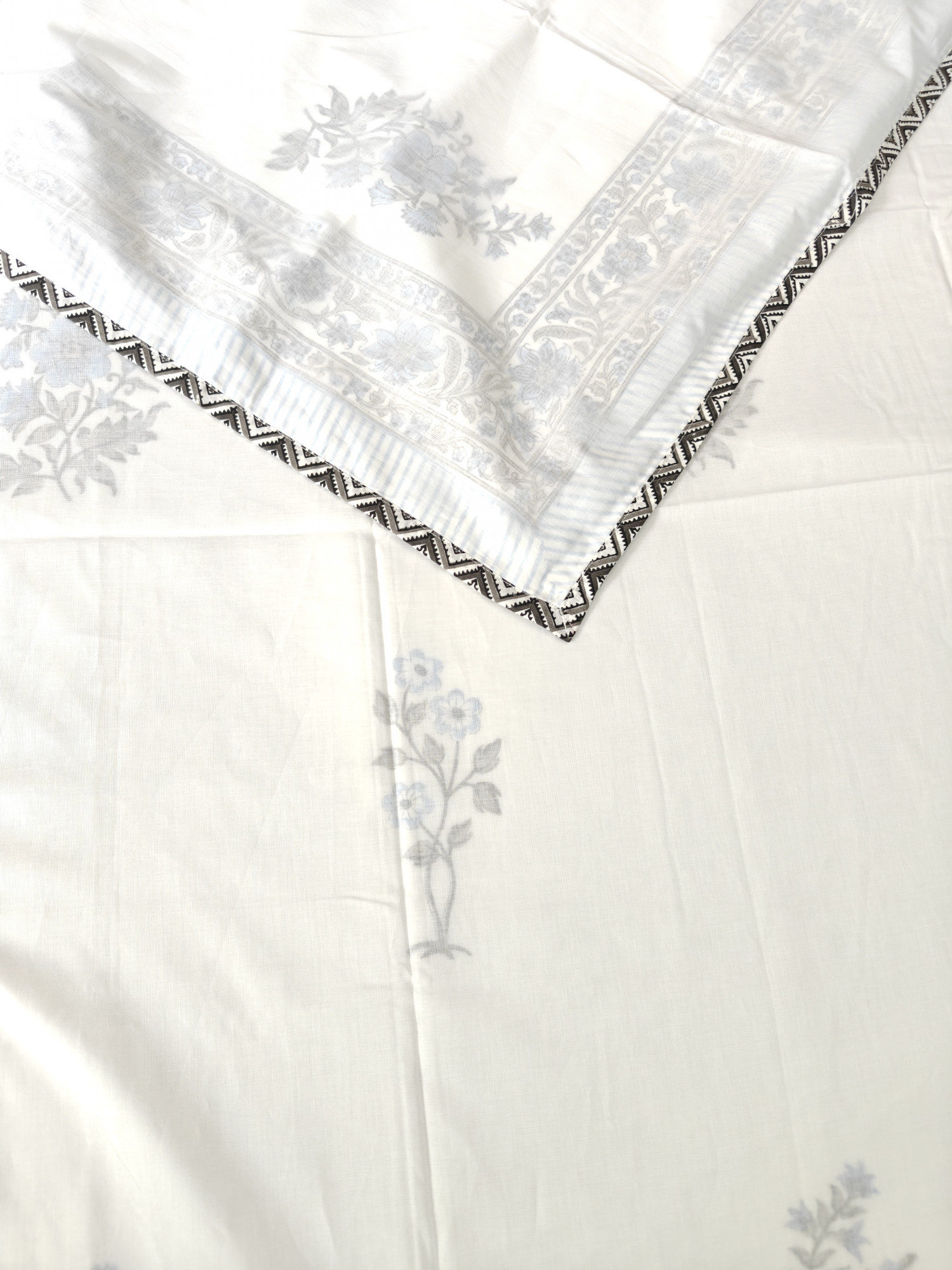 Block Print 3D Dohar - Blue Floral Hand Block Print Mulmul Jaipuri