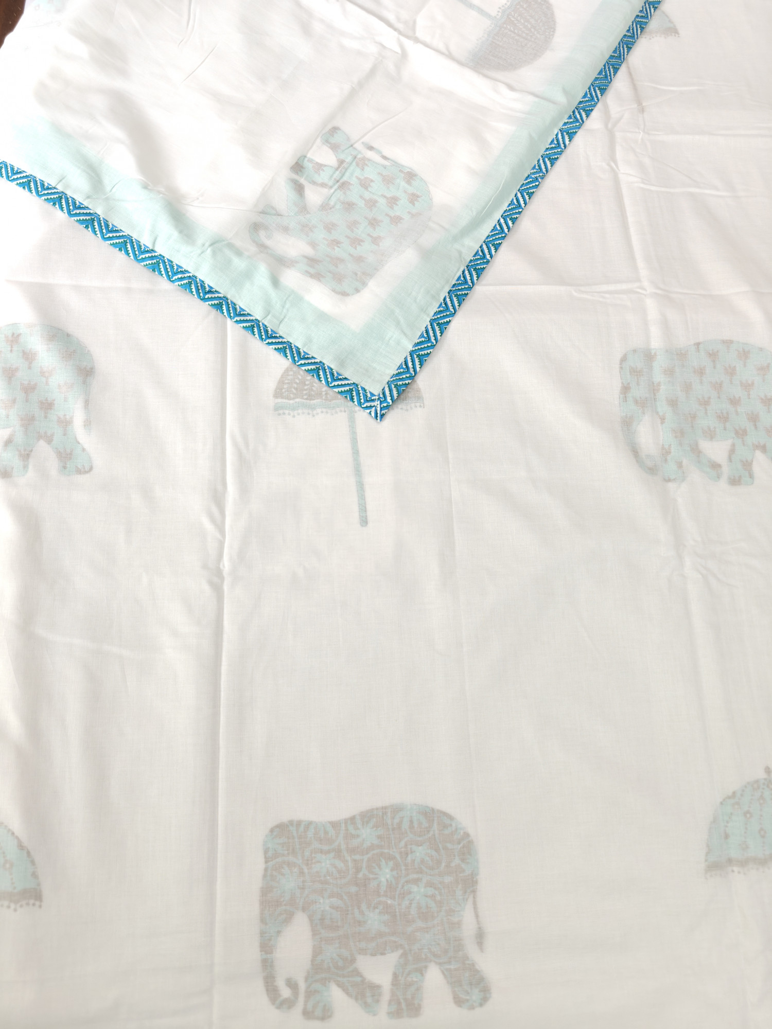 Block Print 3D Dohar - Haathi Hand Block Print Mulmul Jaipuri